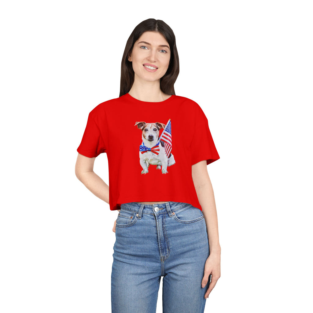 Patriotic Dog Crop Tee — Jack Russell with American Flag