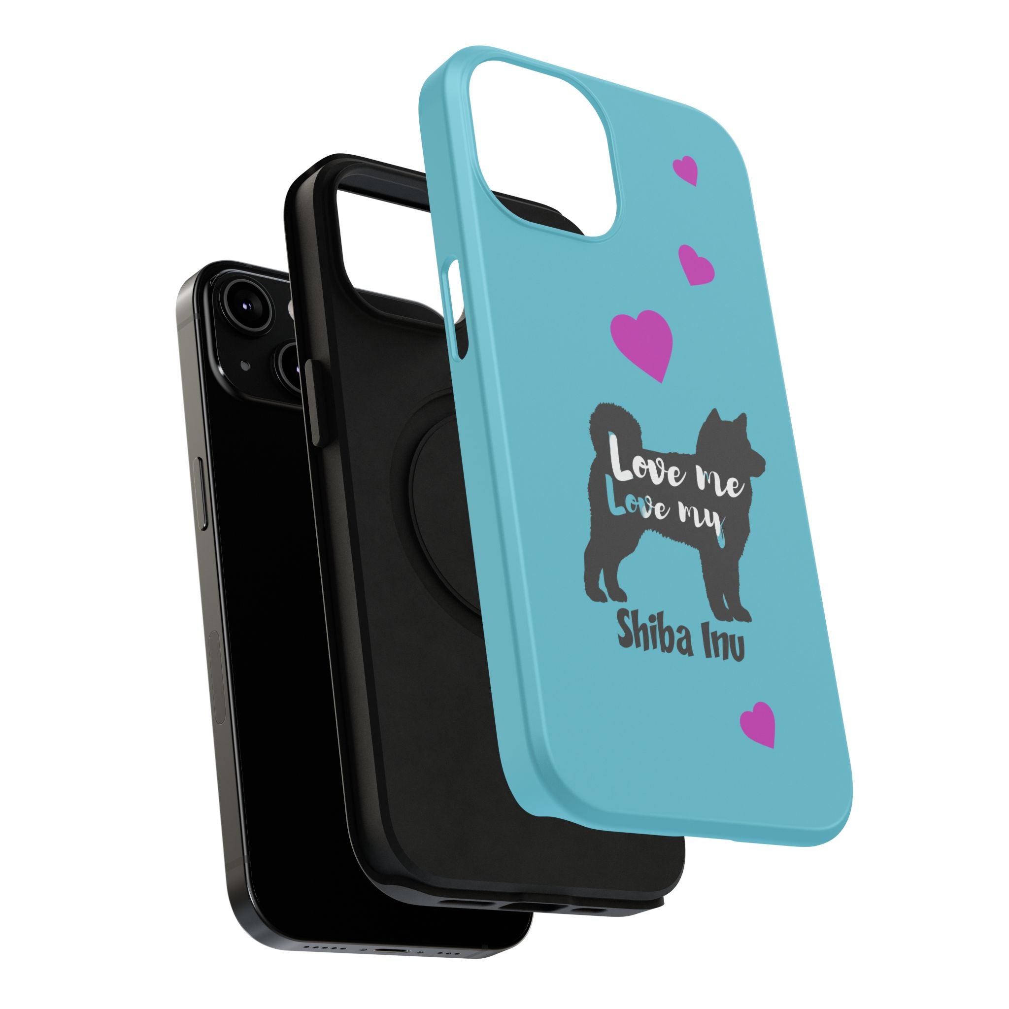 Shiba Inu Phone Case – "Love Me Love My Shiba Inu" Impact-Resistant Case, Cute Heart Design