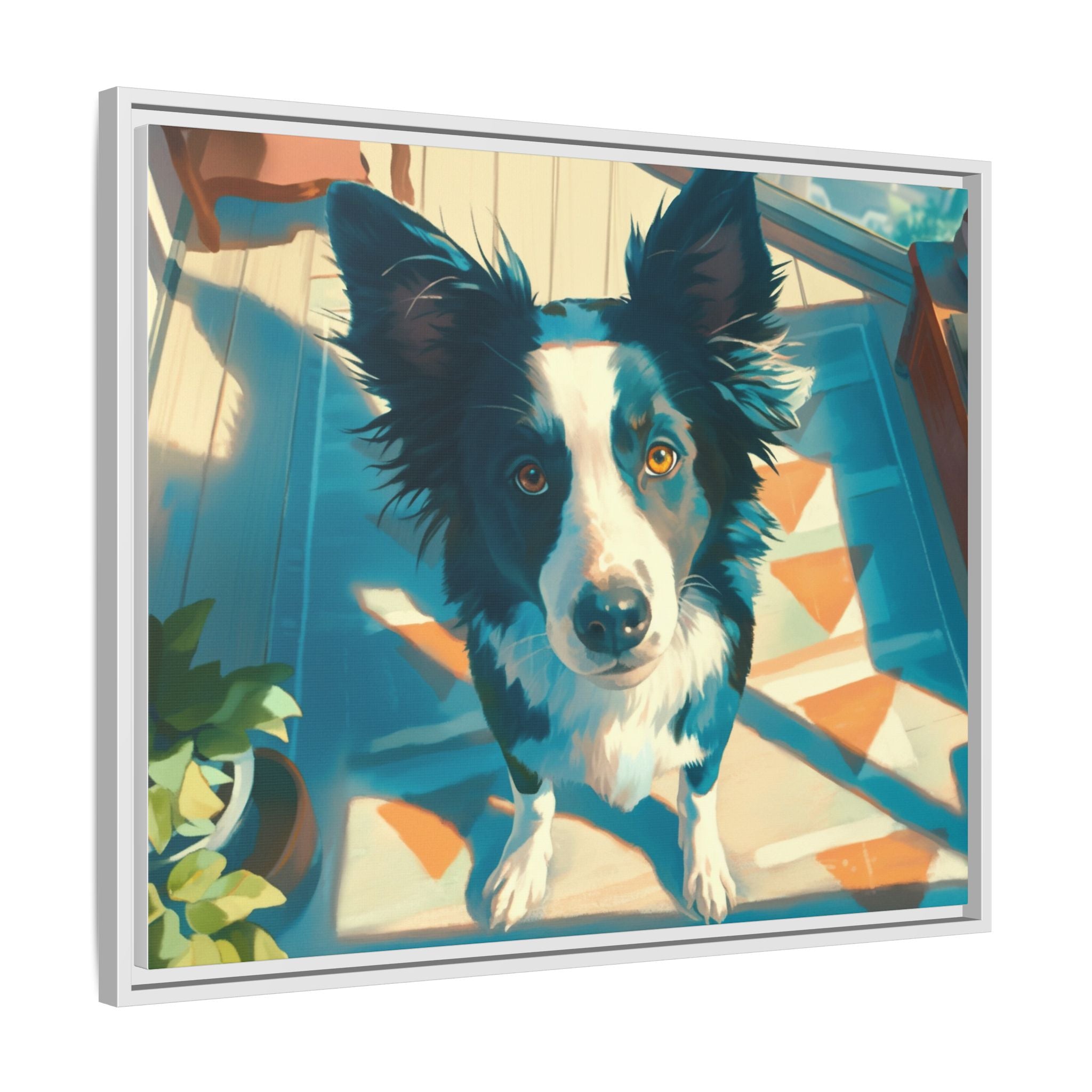Framed Matte Canvas - Colorful Border Collie Pet Portrait