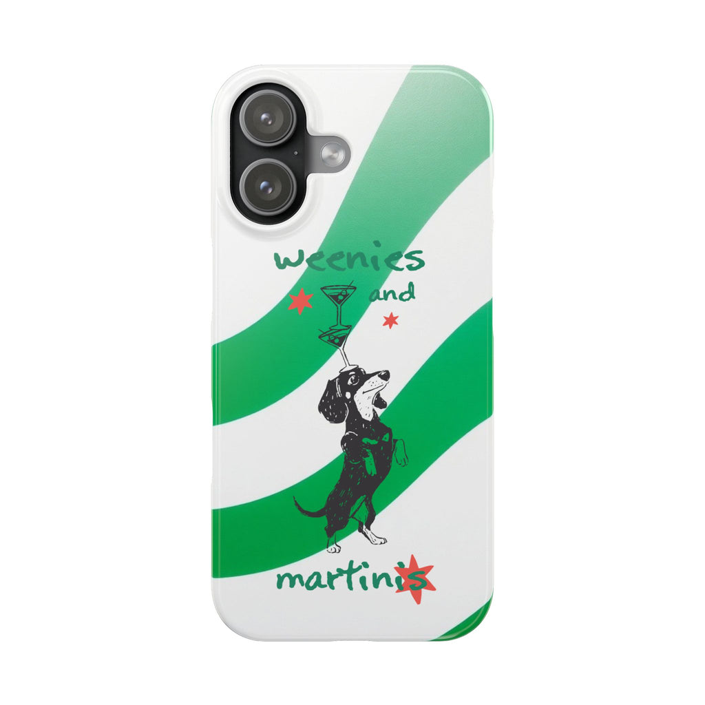 Weenies and Martinis Slim Phone Case – Dachshund Cocktail Green Stripe