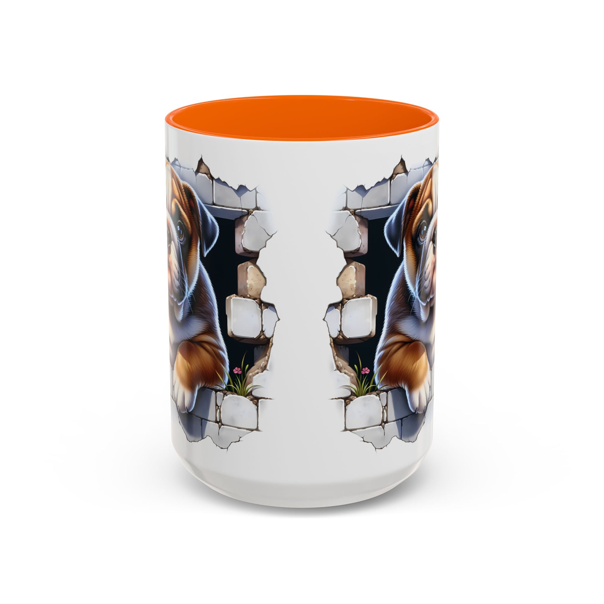 Bulldog Peek-A-Boo Accent Coffee Mug — Cute English Bulldog Coffee Cup (11/15 oz)