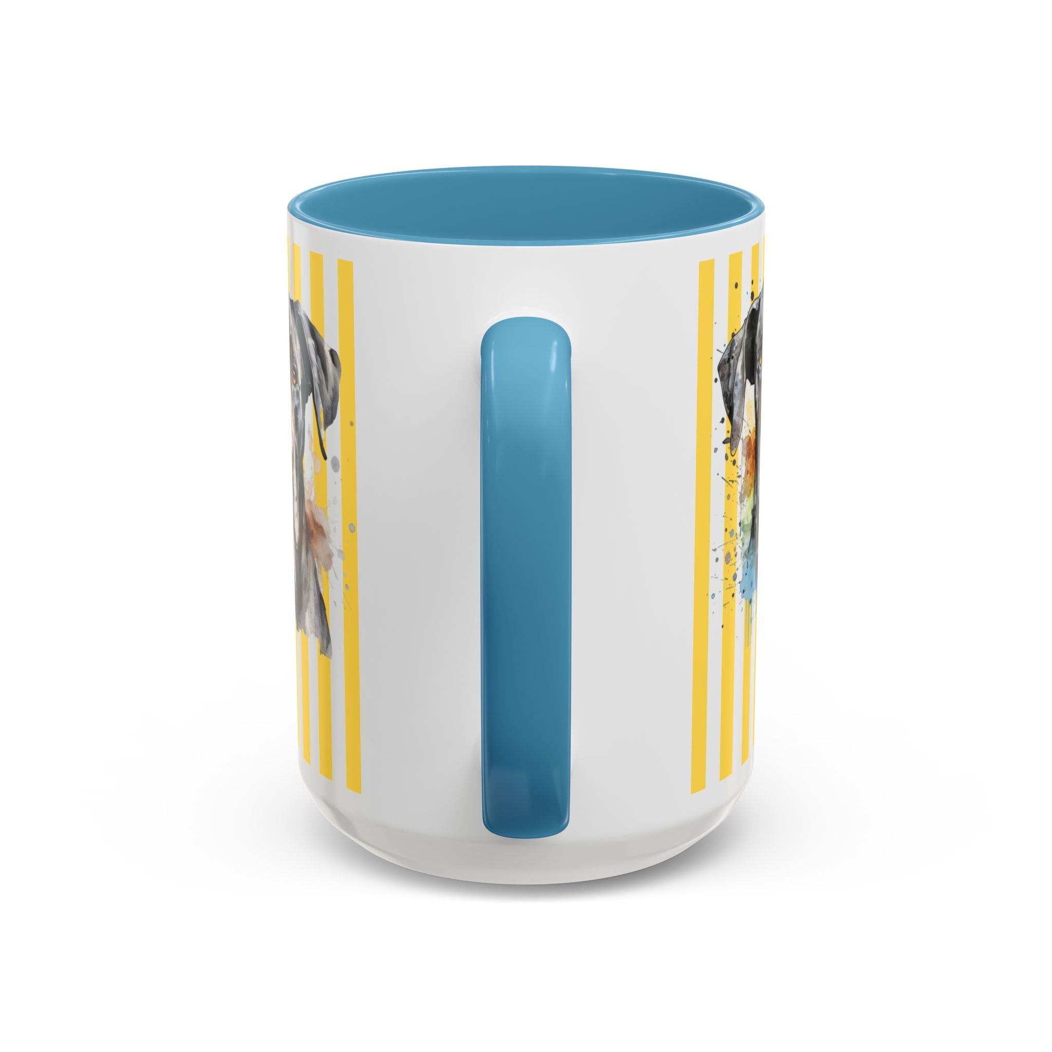 Personalised Dog Accent Coffee Mug — Yellow Striped Dog Lover Gift (11/15 oz)