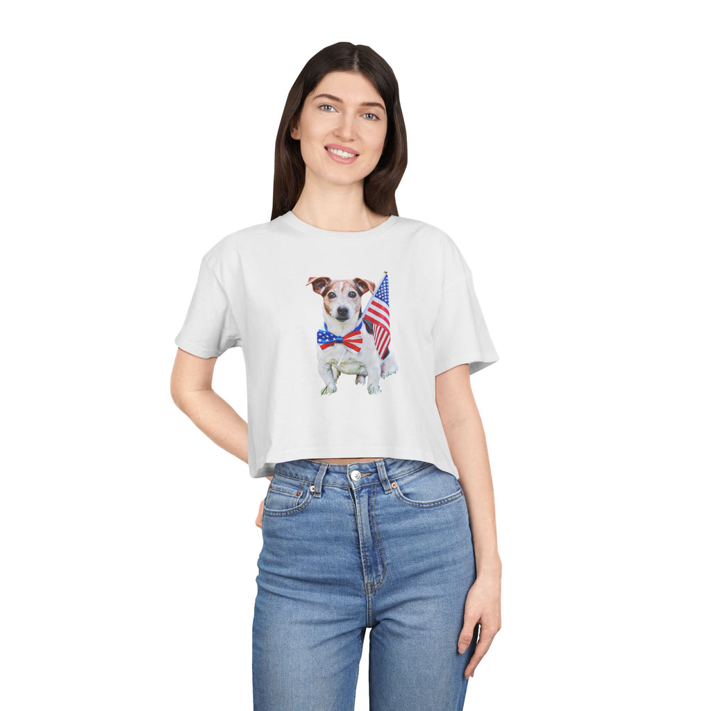 Patriotic Dog Crop Tee — Jack Russell with American Flag