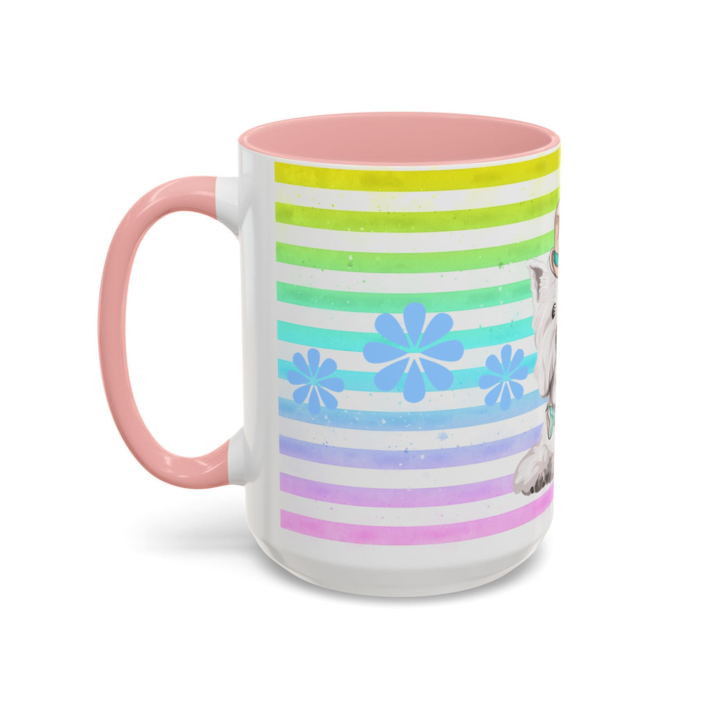 West Highland Terrier Coffee Mug — Cute White Pup on Rainbow Stripes (Accent Mug 11/15oz)
