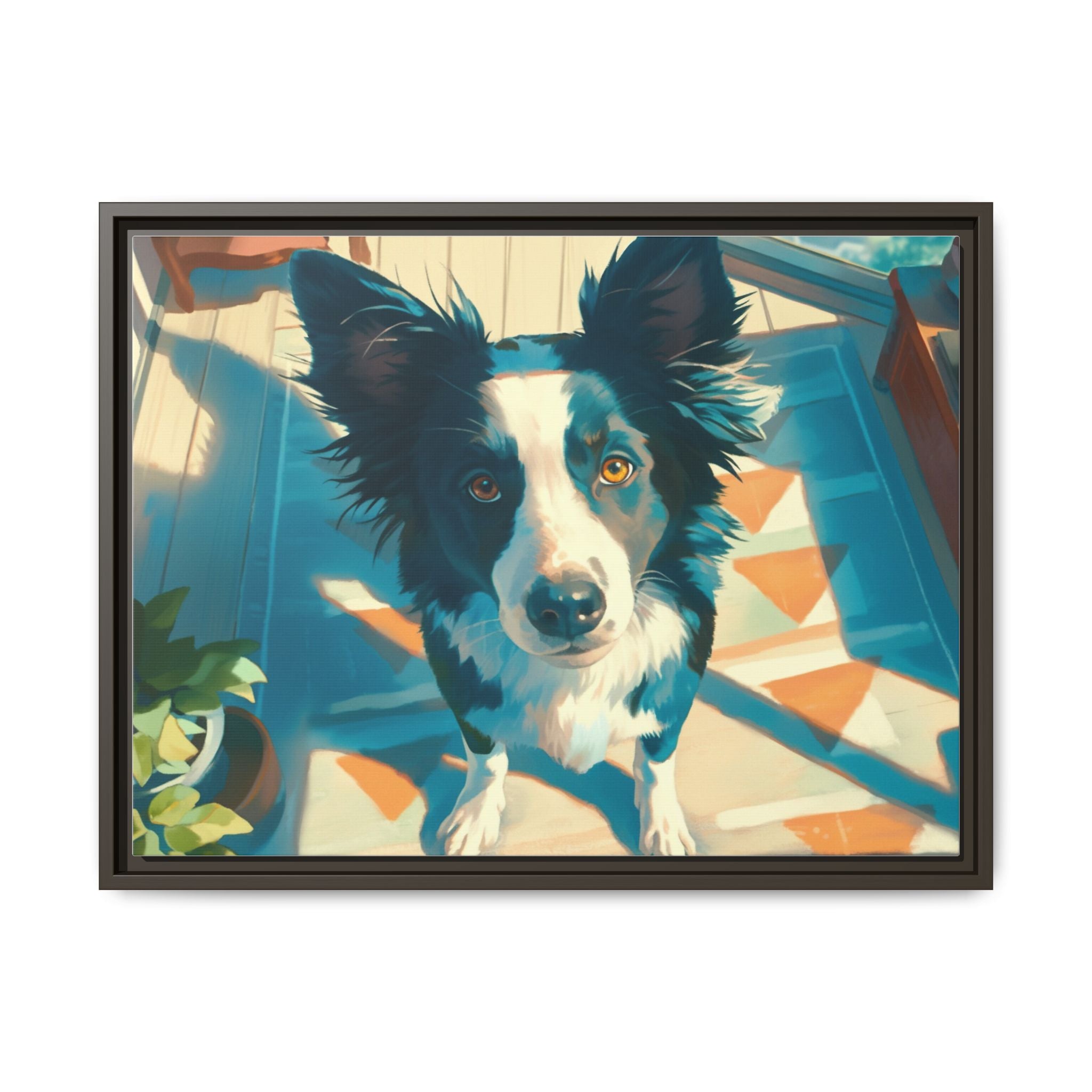 Framed Matte Canvas - Colorful Border Collie Pet Portrait