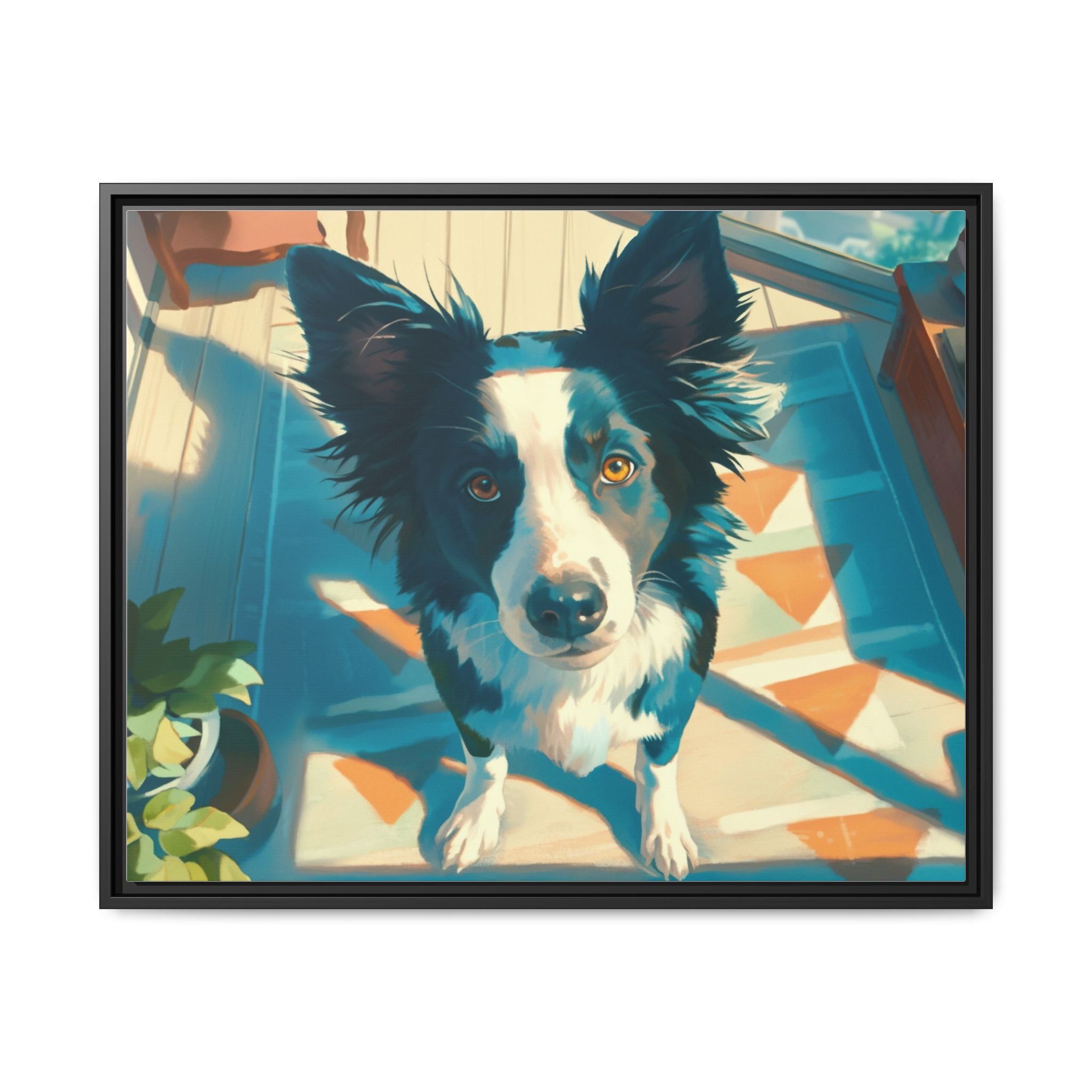 Framed Matte Canvas - Colorful Border Collie Pet Portrait