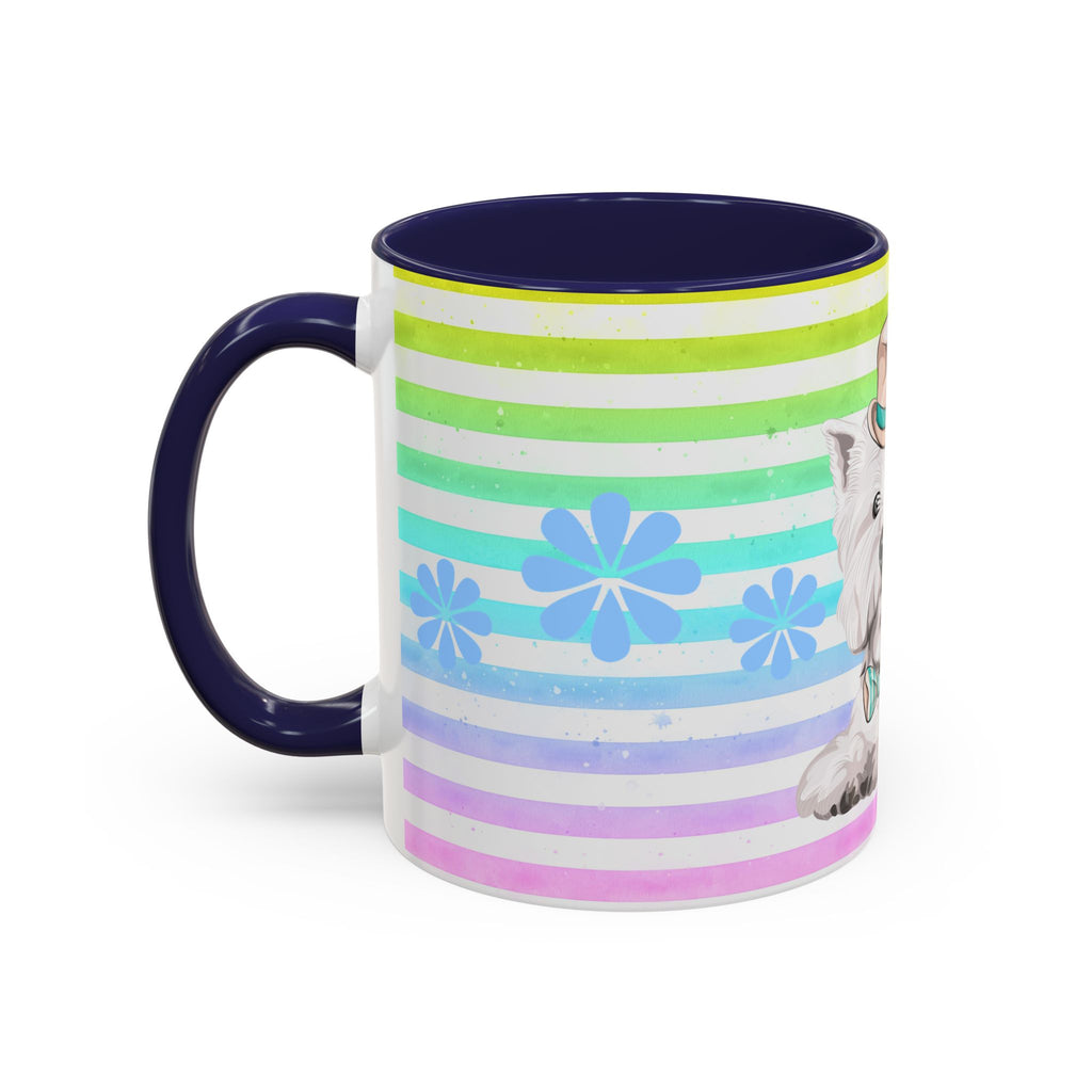 West Highland Terrier Coffee Mug — Cute White Pup on Rainbow Stripes (Accent Mug 11/15oz)