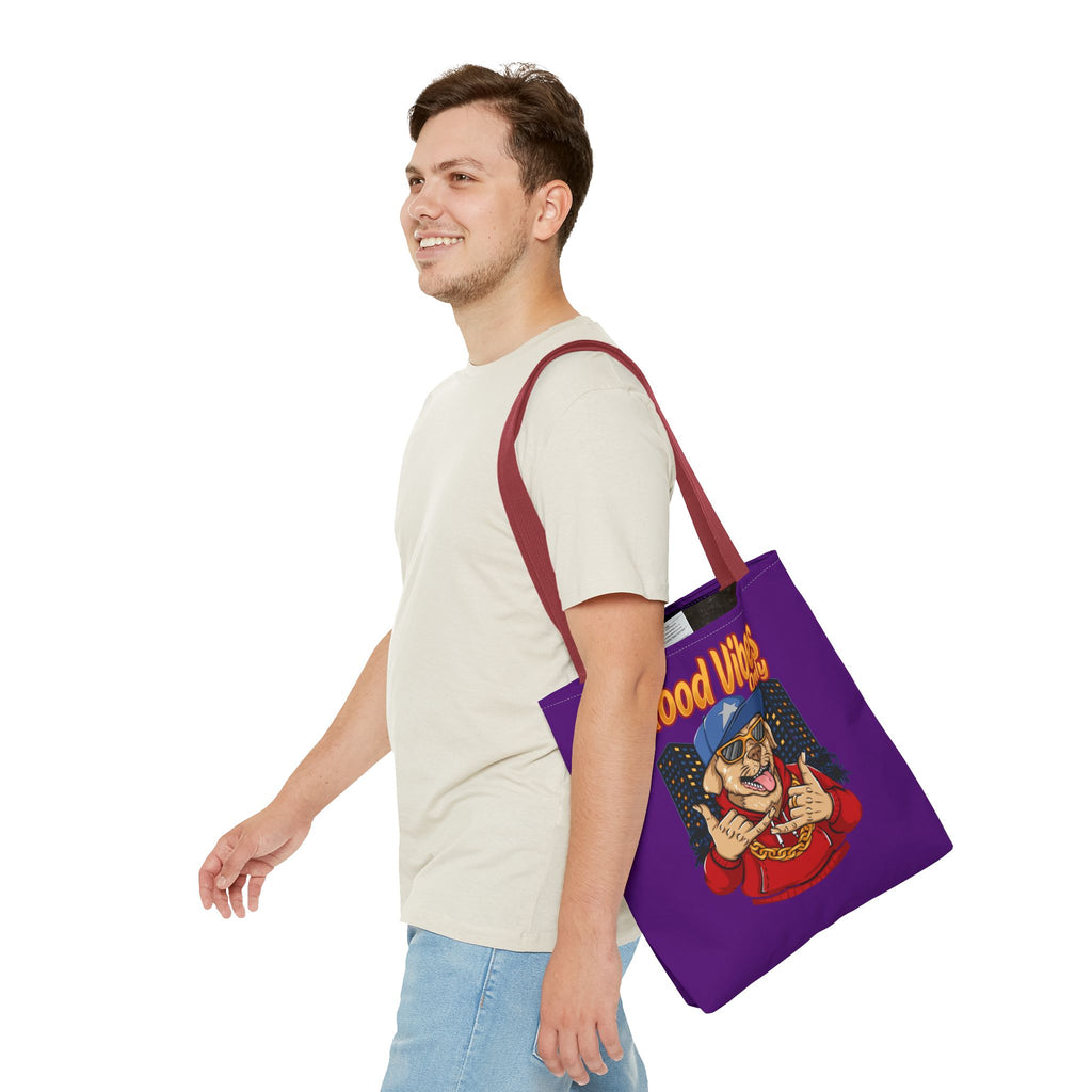 Good Vibes Only Dog Tote Bag — Cute Hipster Pup Graphic Canvas Tote