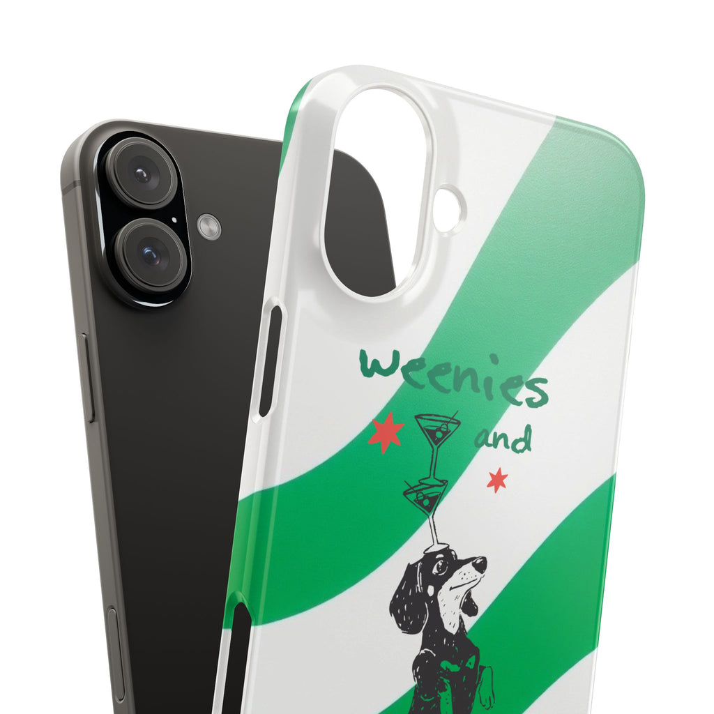 Weenies and Martinis Slim Phone Case – Dachshund Cocktail Green Stripe