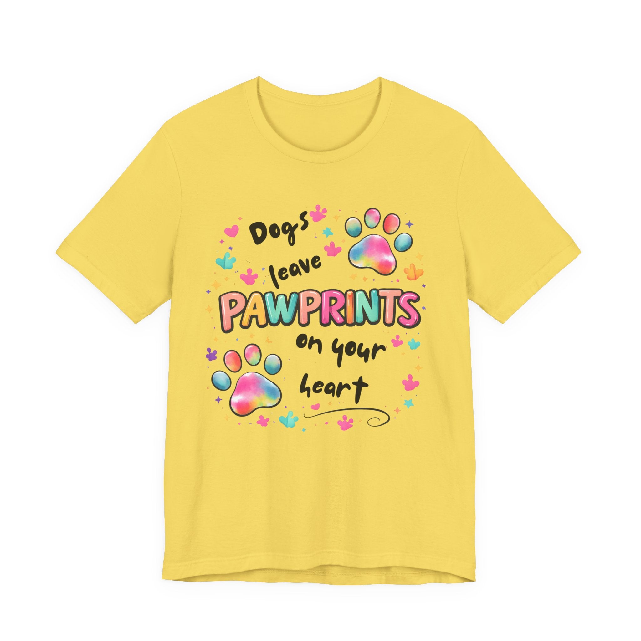 Pawprints on Your Heart T‑Shirt — Colorful Dog Paw Love Tee