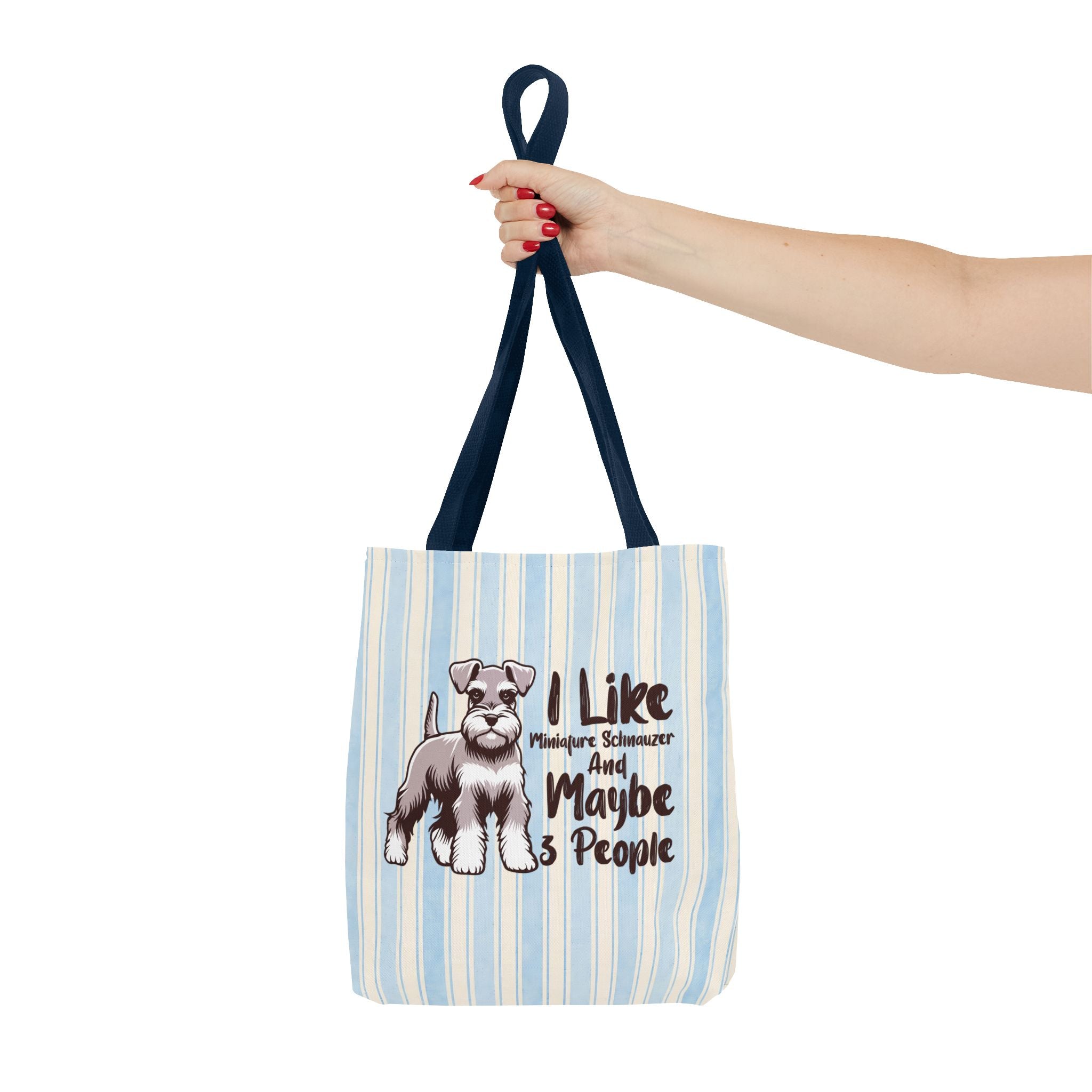 Miniature Schnauzer Tote Bag – "I Like Miniature Schnauzers and Maybe 3 People" Striped Canvas Tote