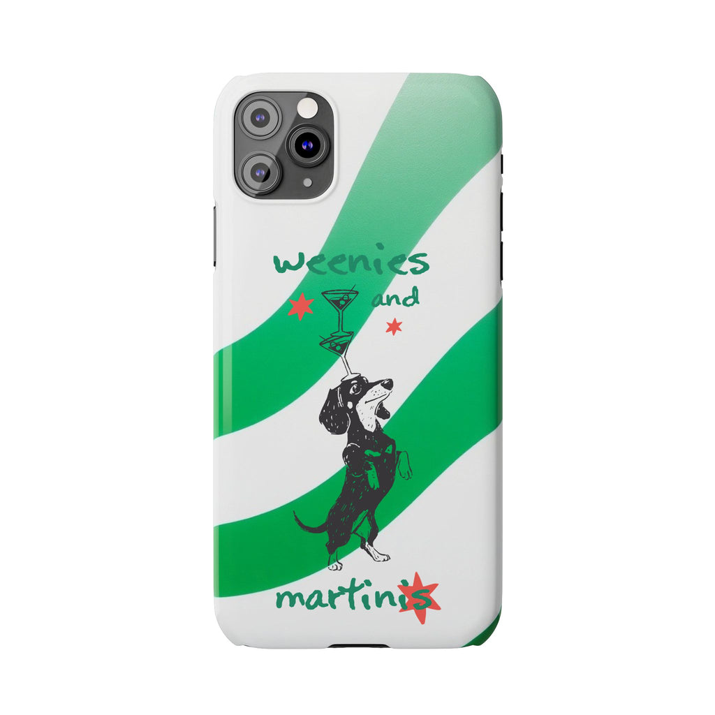 Weenies and Martinis Slim Phone Case – Dachshund Cocktail Green Stripe