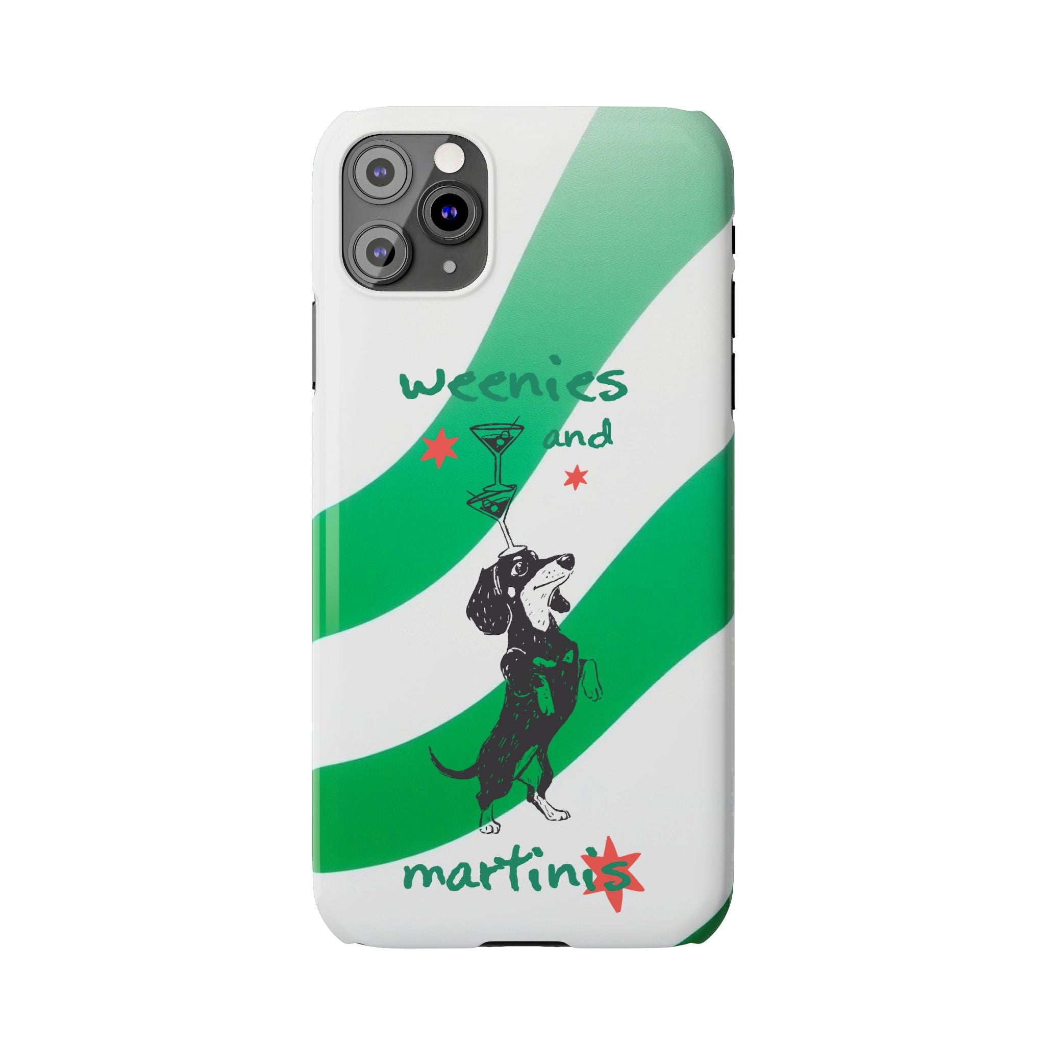 Weenies and Martinis Slim Phone Case – Dachshund Cocktail Green Stripe