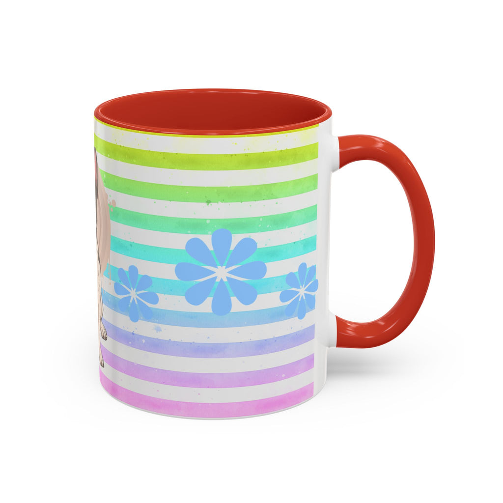 French Bulldog Coffee Mug — Cute Black & White Pup on Rainbow Stripes (Accent Mug 11/15oz)