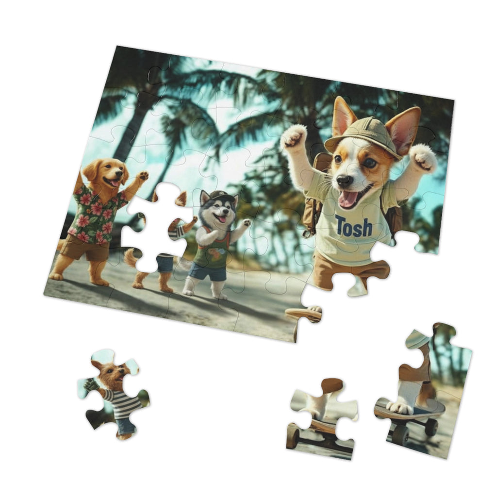 Beach Dogs Jigsaw Puzzle with Tin — Jack Russell Terrier Skateboard | Dog Lover Gift