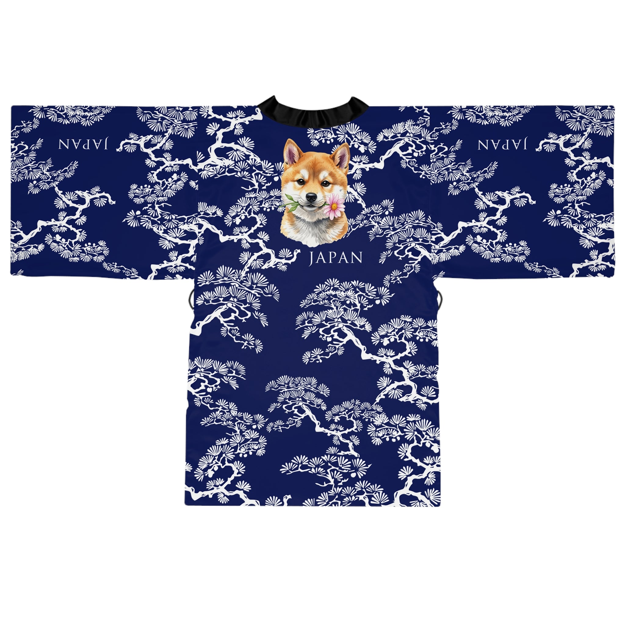 Shiba Inu Sakura Kimono Robe — Japanese Cherry Blossom Long Sleeve