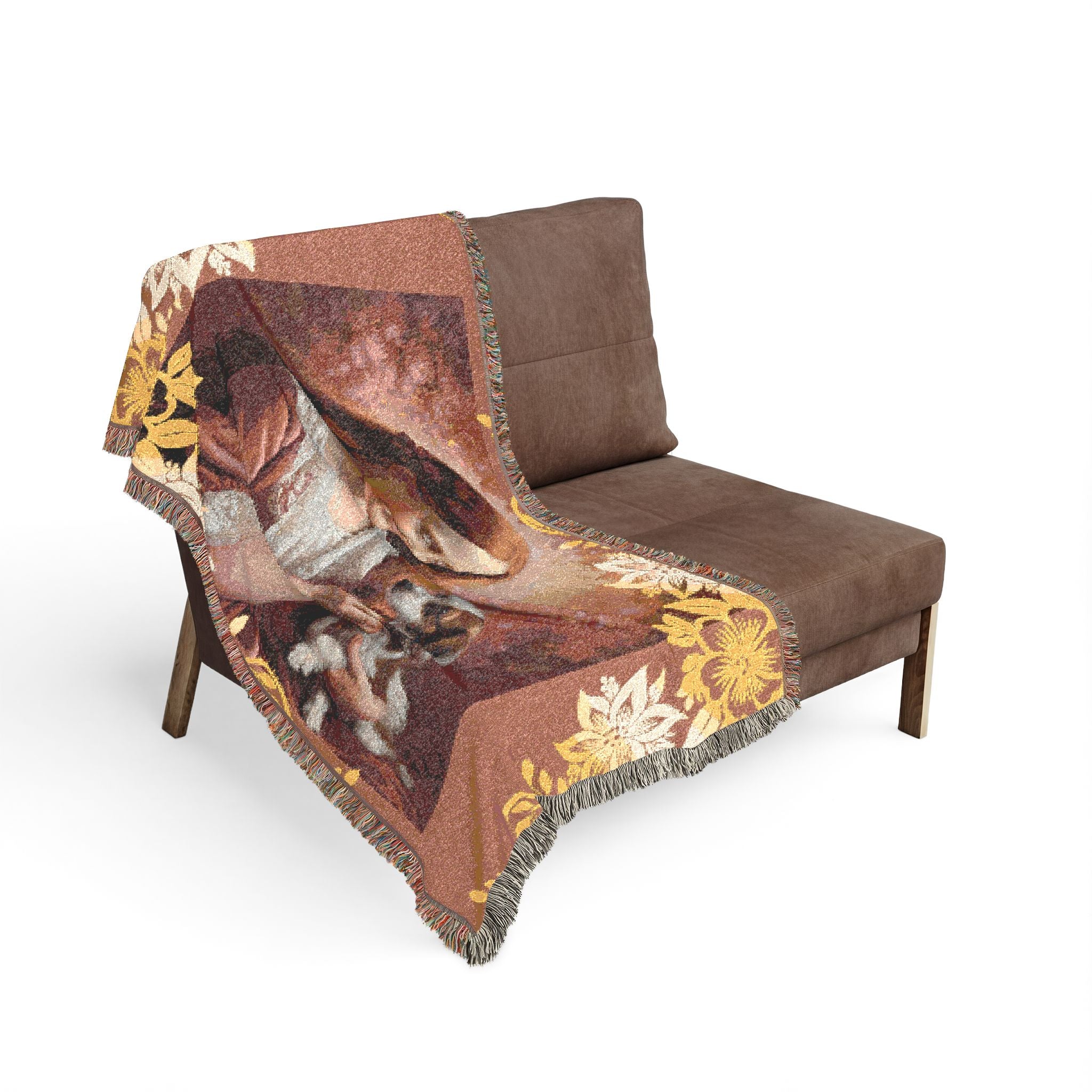 Woven Blanket — Vintage Girl & Puppy Tapestry Throw