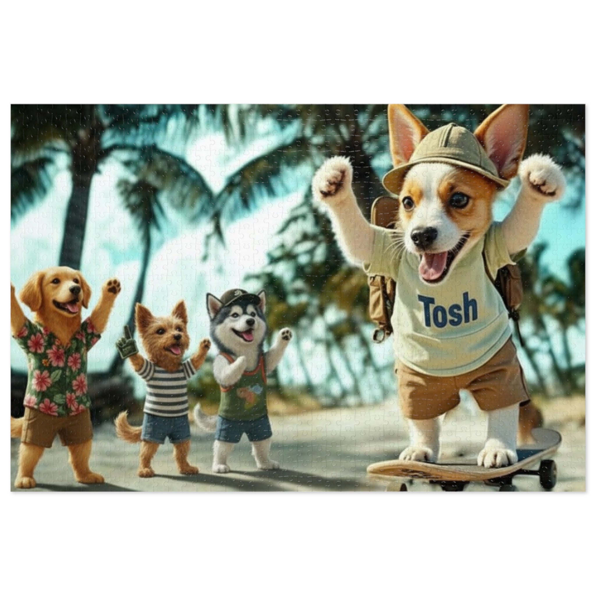 Beach Dogs Jigsaw Puzzle with Tin — Jack Russell Terrier Skateboard | Dog Lover Gift