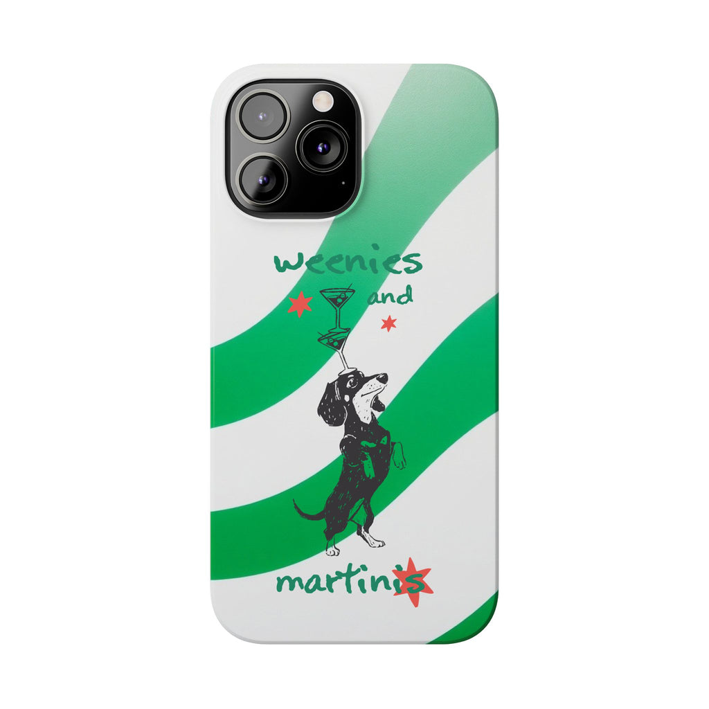 Weenies and Martinis Slim Phone Case – Dachshund Cocktail Green Stripe