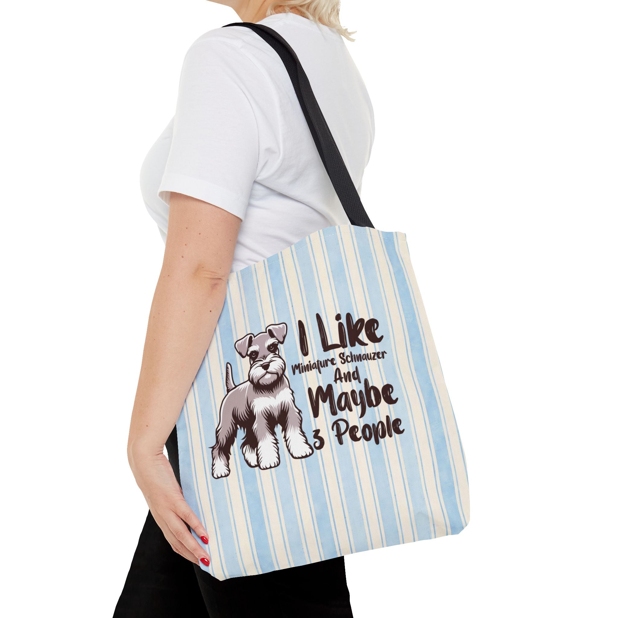 Miniature Schnauzer Tote Bag – "I Like Miniature Schnauzers and Maybe 3 People" Striped Canvas Tote