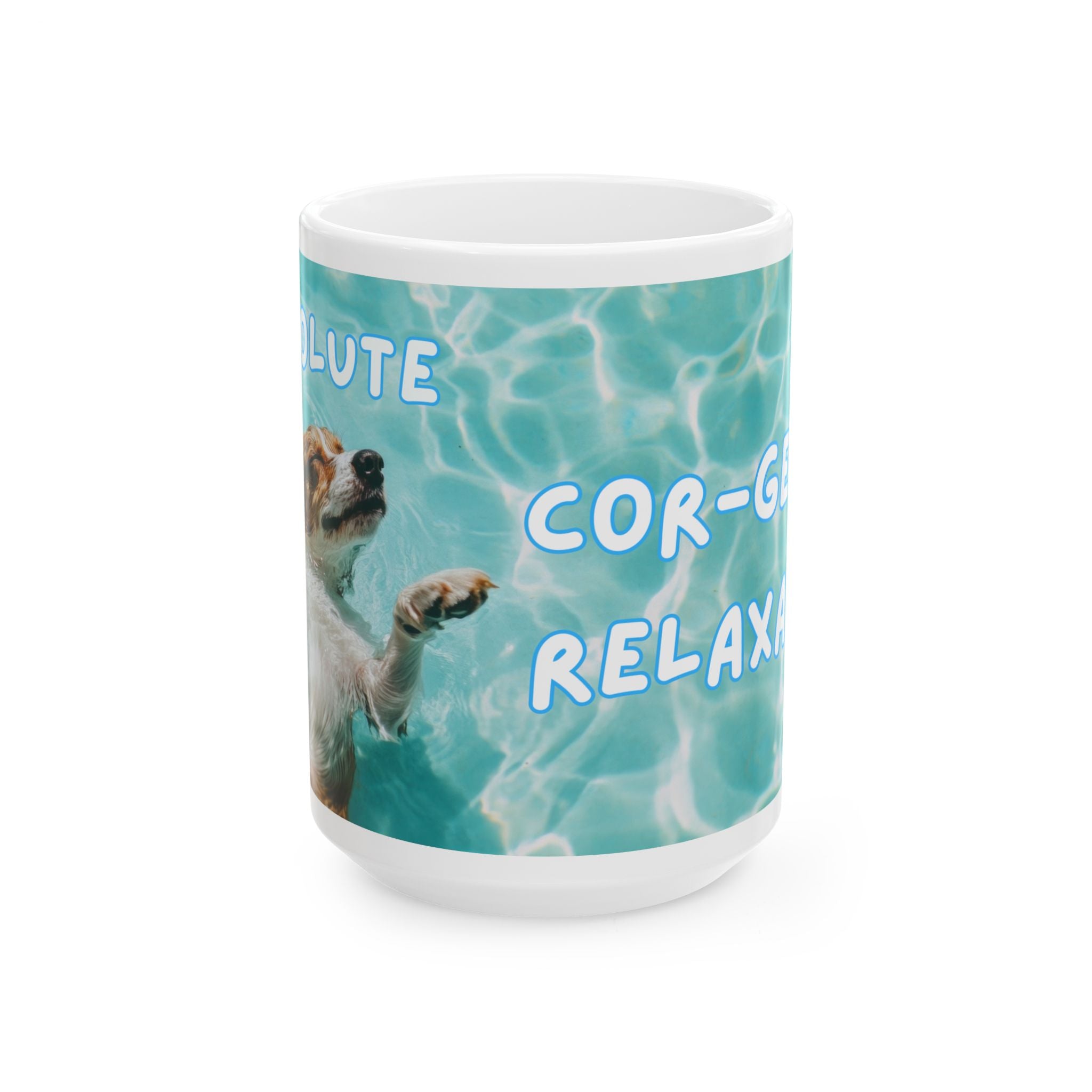 Corgi Relaxing Pool Ceramic Mug — "Cor-Geous Relaxation" Cute Dog Coffee Cup (11oz/15oz)