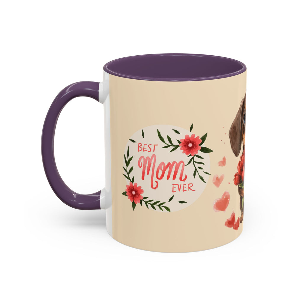 Best Mom Ever Coffee Mug — Cute Dachshund with Tulips