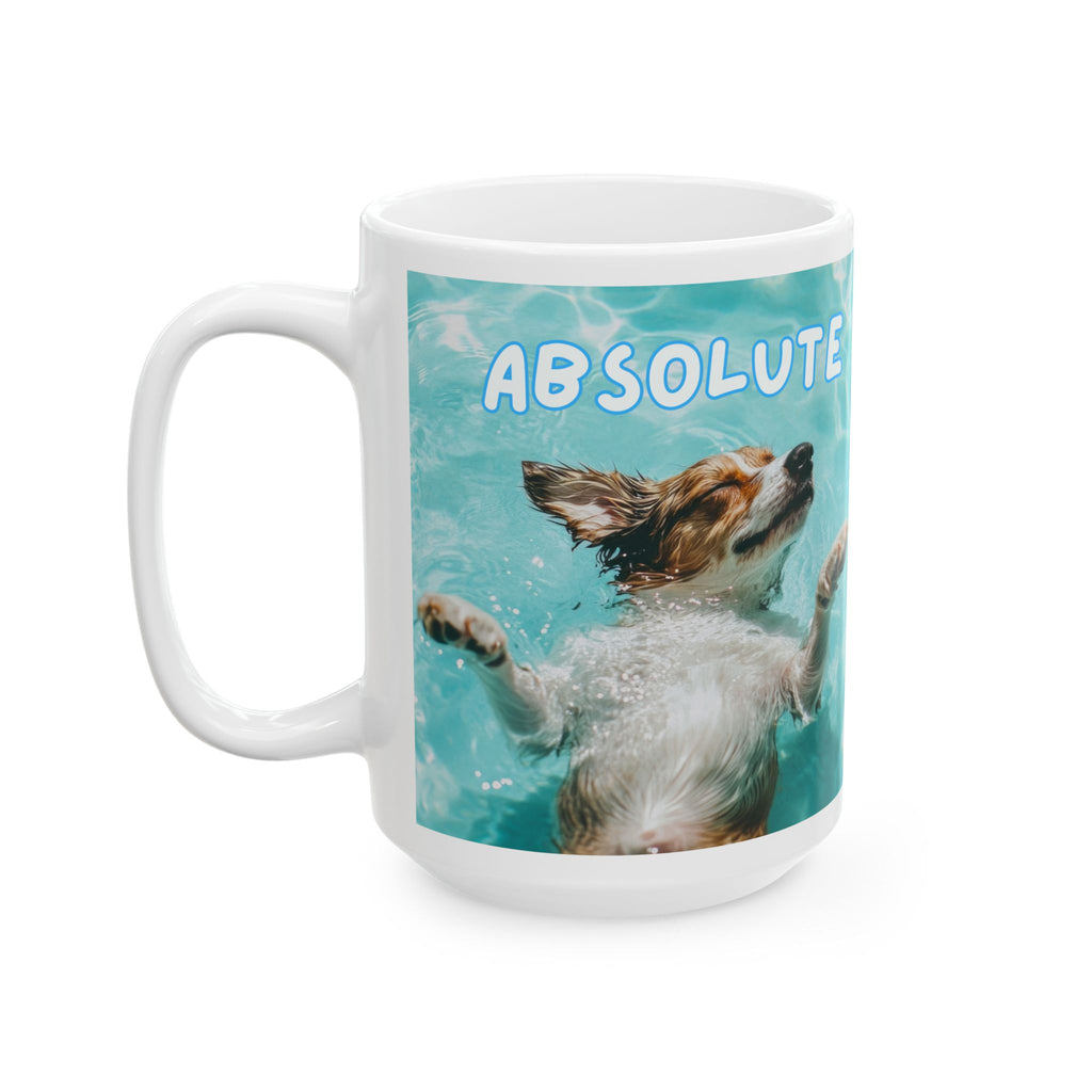 Corgi Relaxing Pool Ceramic Mug — "Cor-Geous Relaxation" Cute Dog Coffee Cup (11oz/15oz)