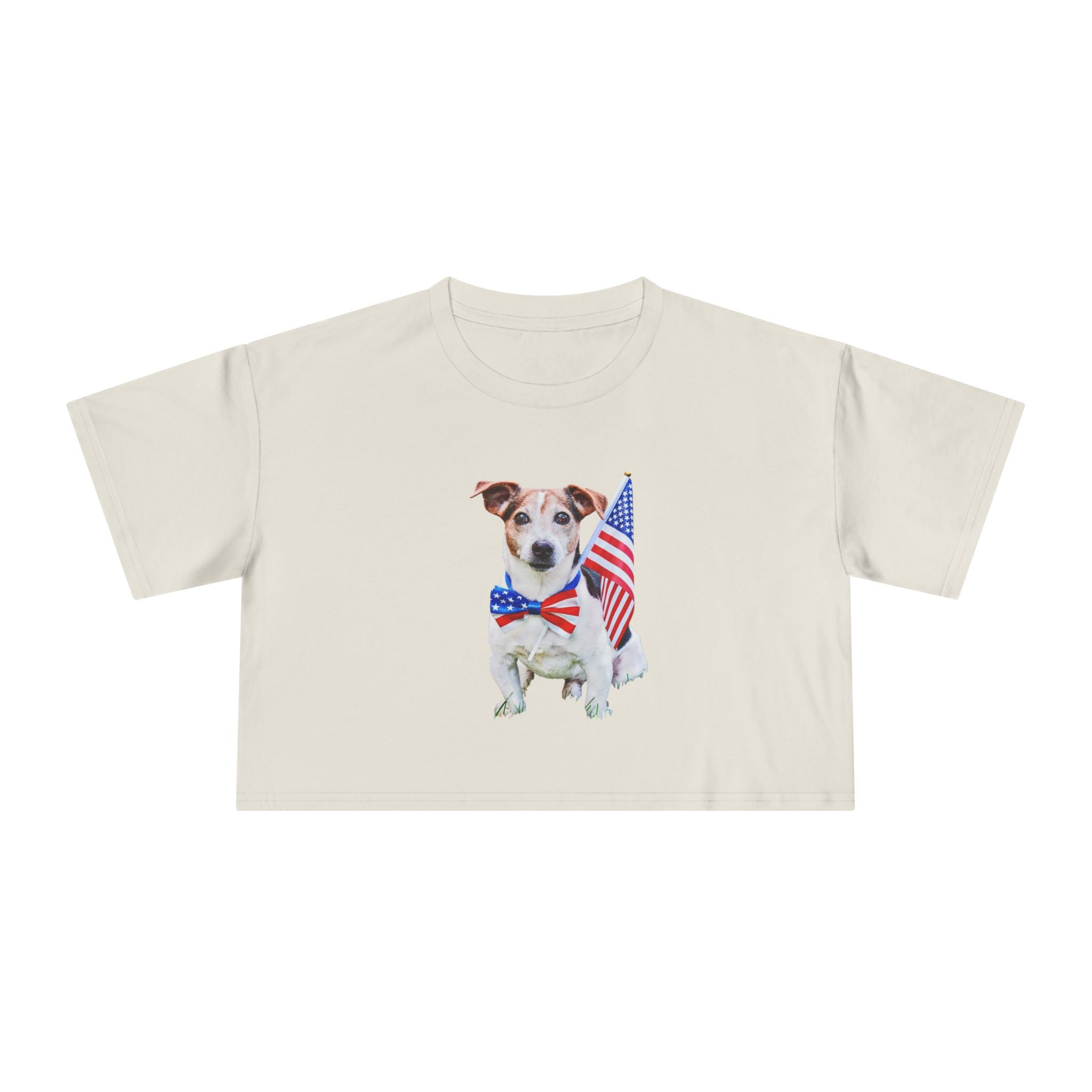 Patriotic Dog Crop Tee — Jack Russell with American Flag
