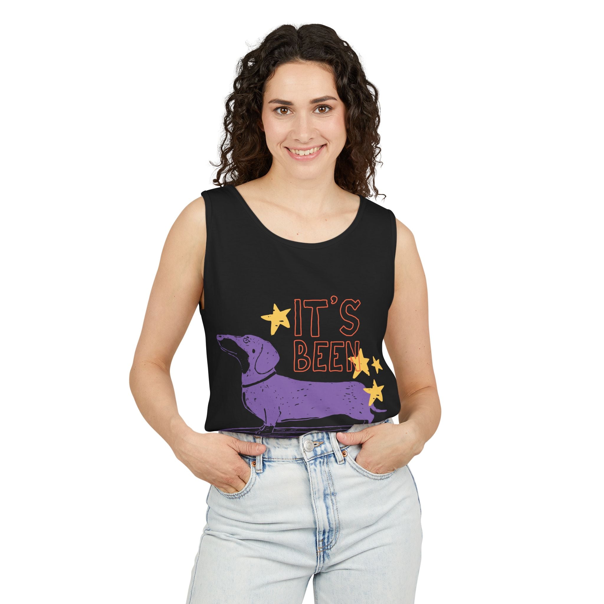 Dachshund Skateboard Tank — "It's Been a Looong Day" Cute Dog Graphic Tank Top
