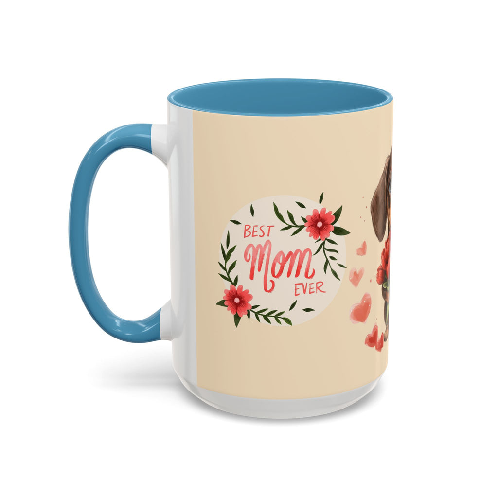 Best Mom Ever Coffee Mug — Cute Dachshund with Tulips