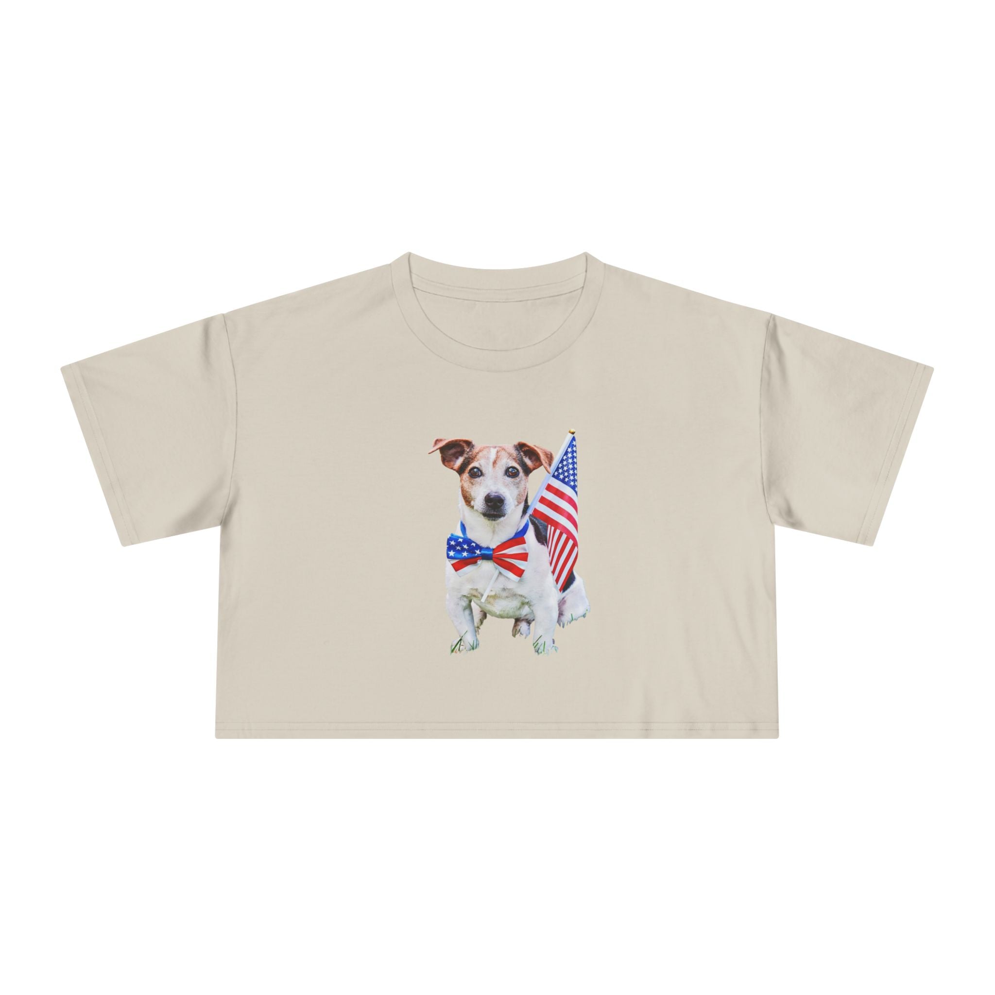 Patriotic Dog Crop Tee — Jack Russell with American Flag
