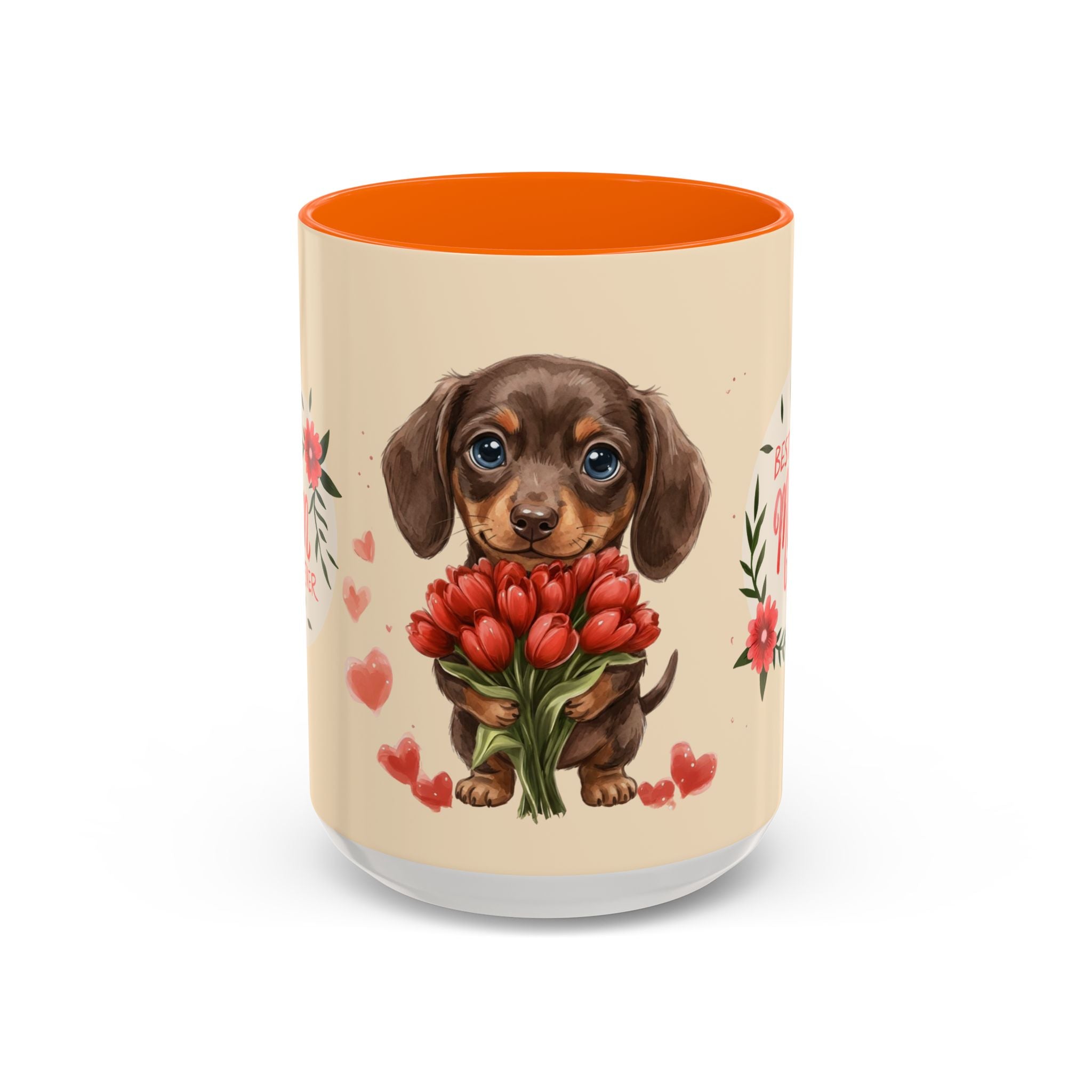 Best Mom Ever Coffee Mug — Cute Dachshund with Tulips