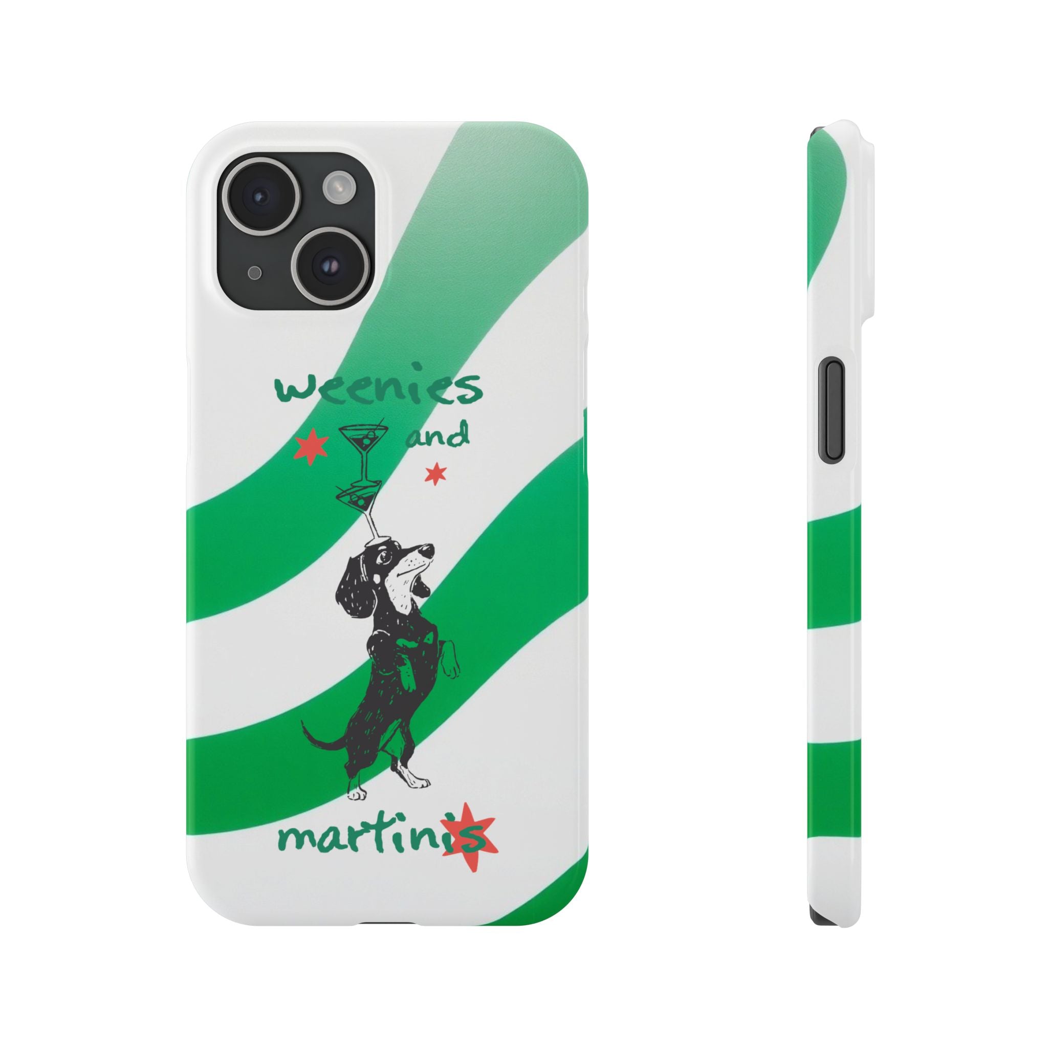 Weenies and Martinis Slim Phone Case – Dachshund Cocktail Green Stripe