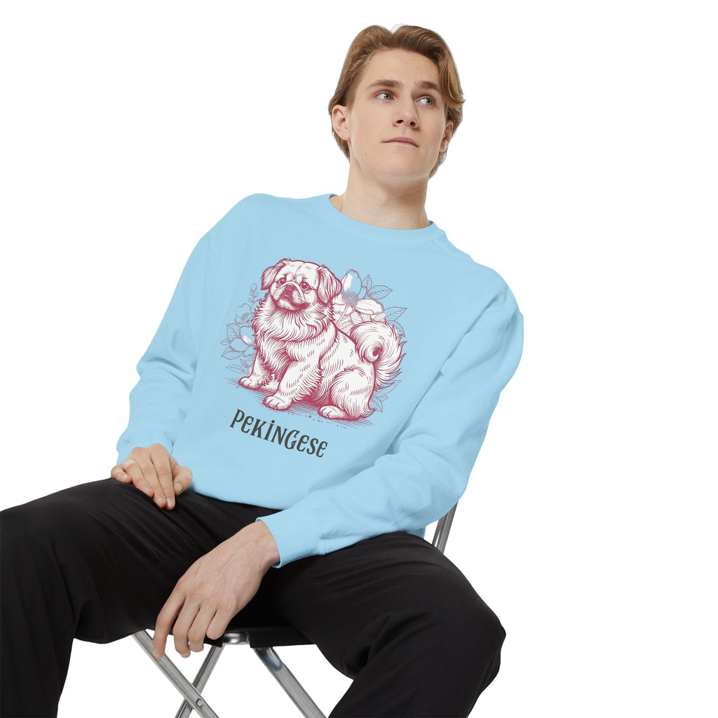 Pekingese Floral Sweatshirt — Vintage Sketch Dog Crewneck