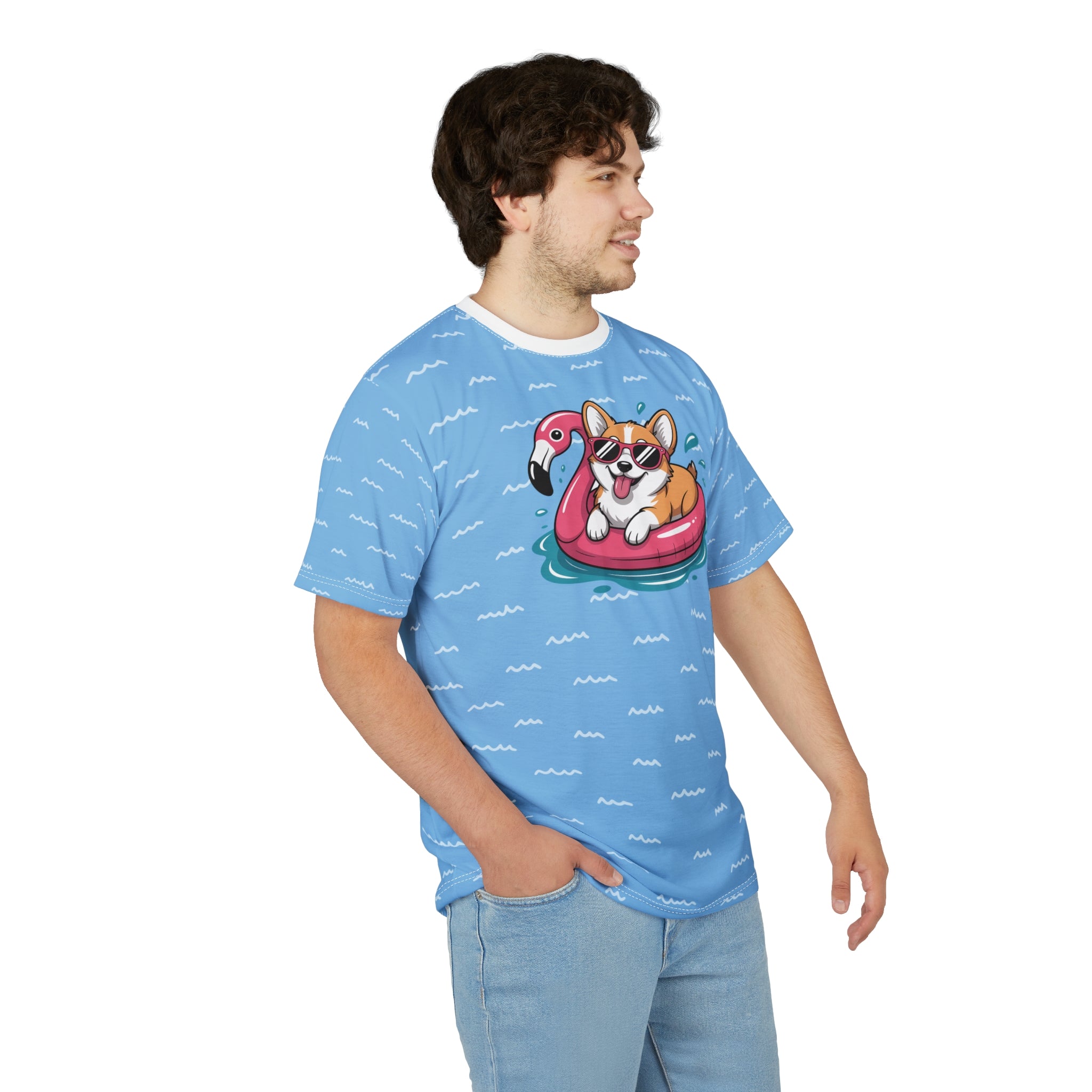 Corgi Beach Day All-Over Print Tee — Funny Corgi Sunglasses Summer Shirt