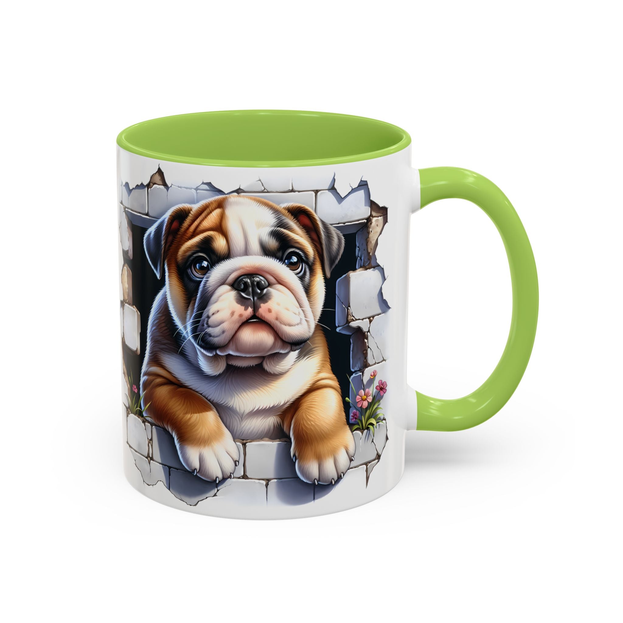 Bulldog Peek-A-Boo Accent Coffee Mug — Cute English Bulldog Coffee Cup (11/15 oz)