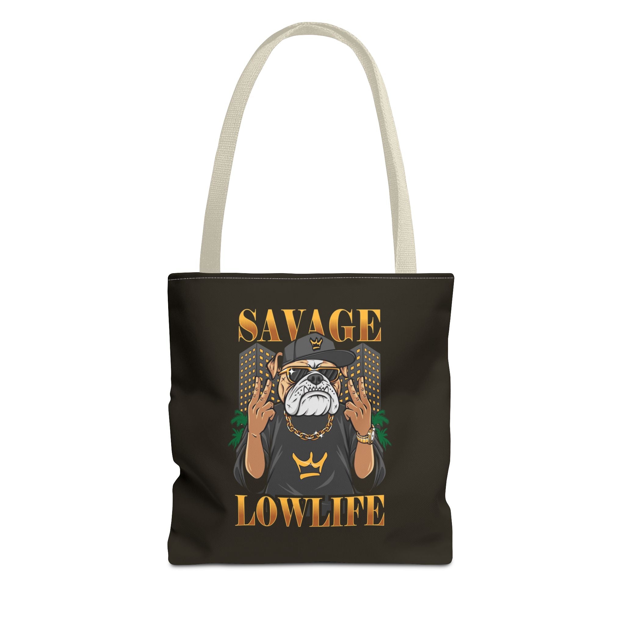 Savage Lowlife Graphic Tote Bag — Urban Bulldog Design, Streetwear Everyday Carry