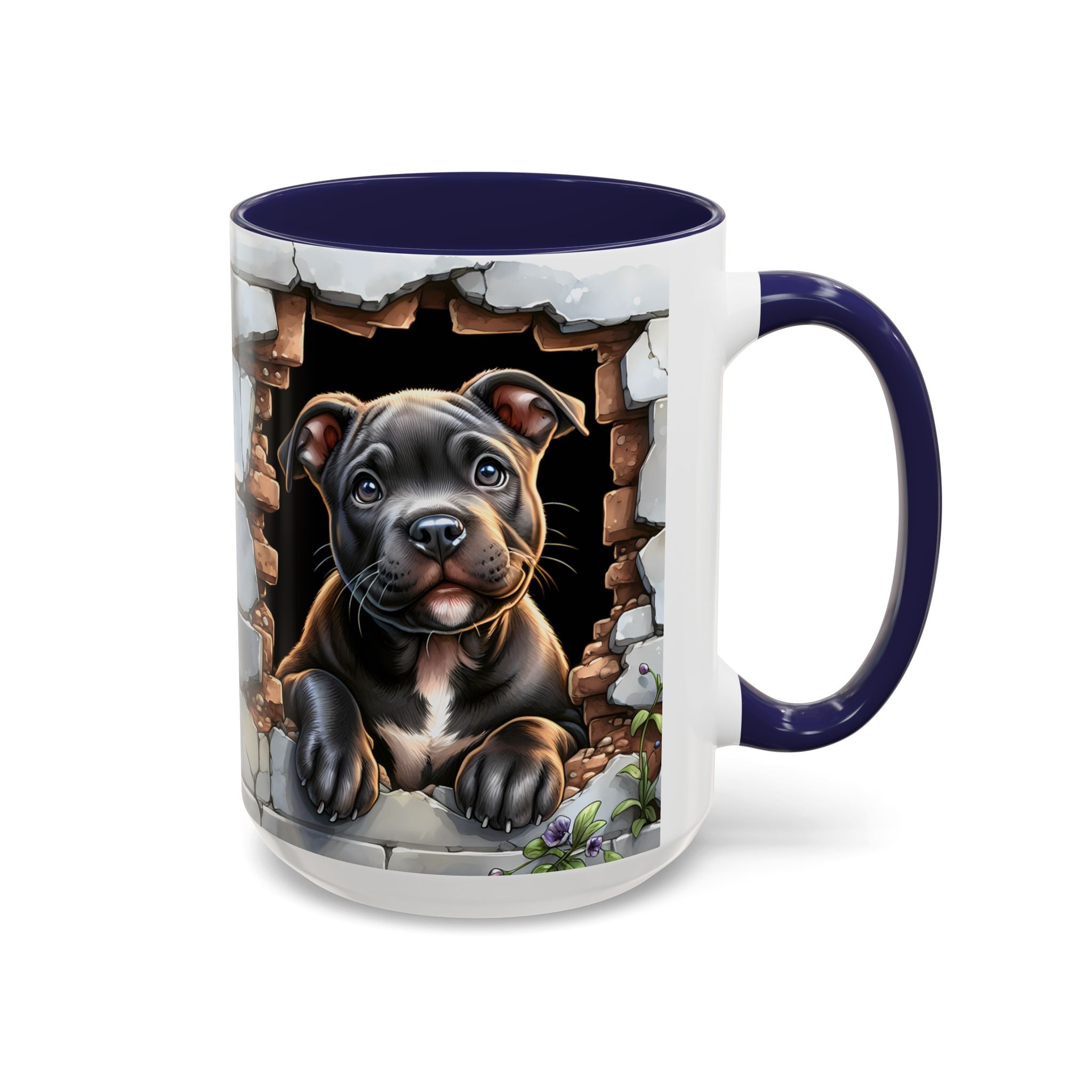 Pit Bull Puppy Peek Accent Coffee Mug – Cute Dog Lover Gift (11/15oz)