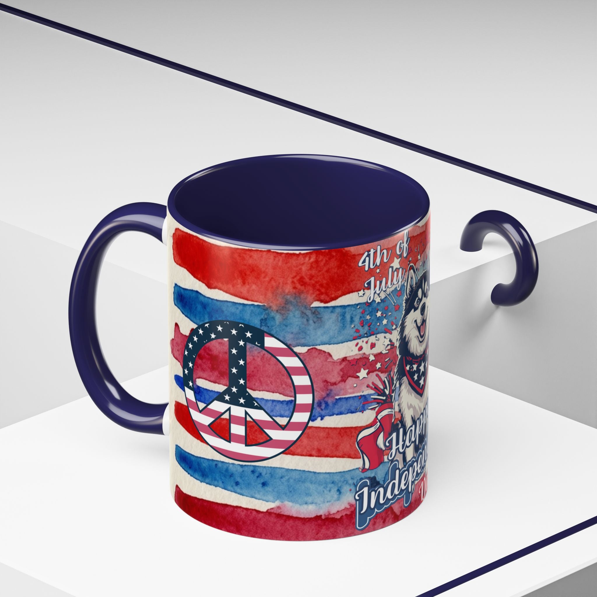 Independence Day Husky Coffee Mug — Happy 4th of July Patriotic Accent Mug (11/15oz)