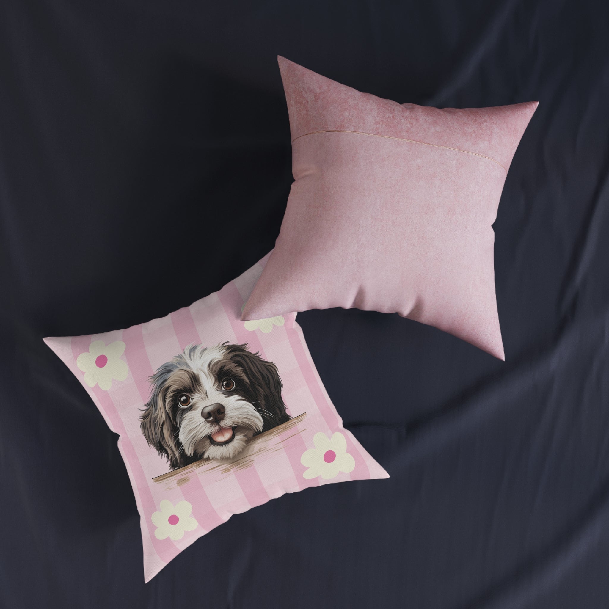 Havanese Dog Throw Pillow — Floral Pink Faux Suede | Dog Lover Home Decor