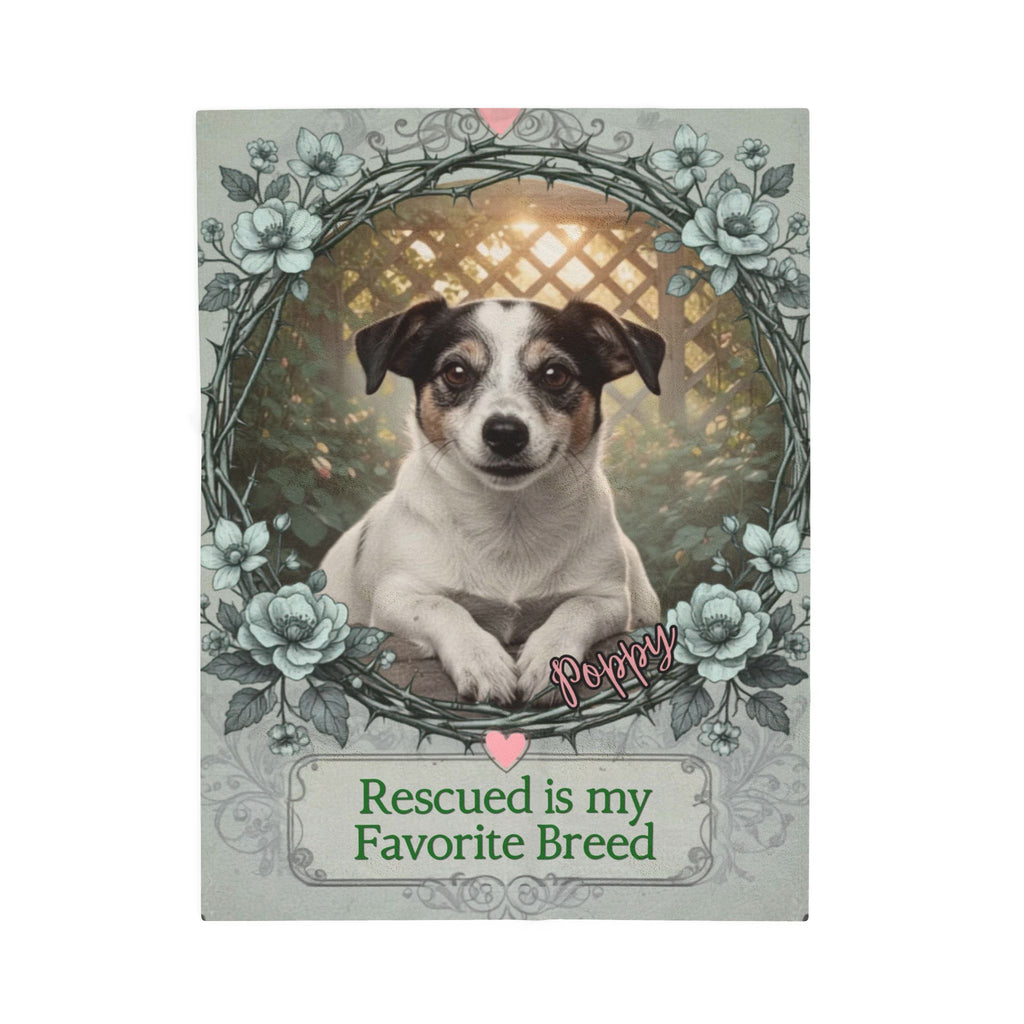 Personalized Dog Portrait Blanket — "Rescued Is My Favorite Breed" | Custom Name & Photo