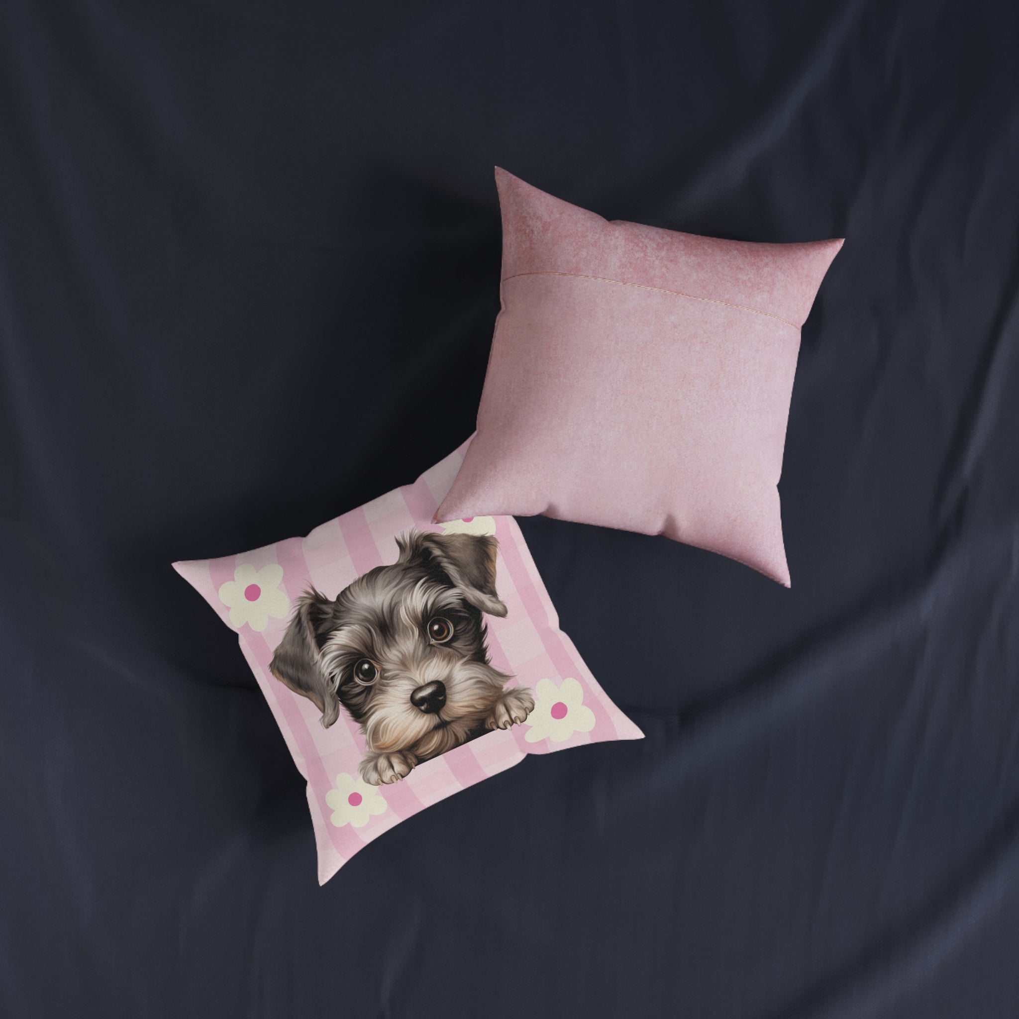 Schnauzer Throw Pillow — Pink Floral Faux Suede | Dog Lover Home Decor