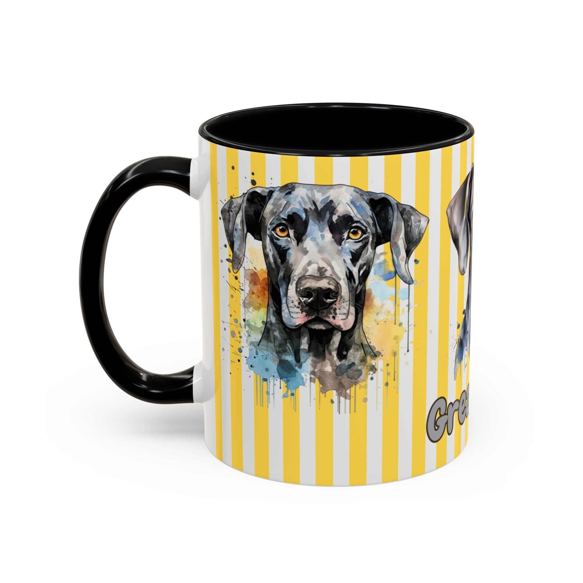 Personalised Dog Accent Coffee Mug — Yellow Striped Dog Lover Gift (11/15 oz)