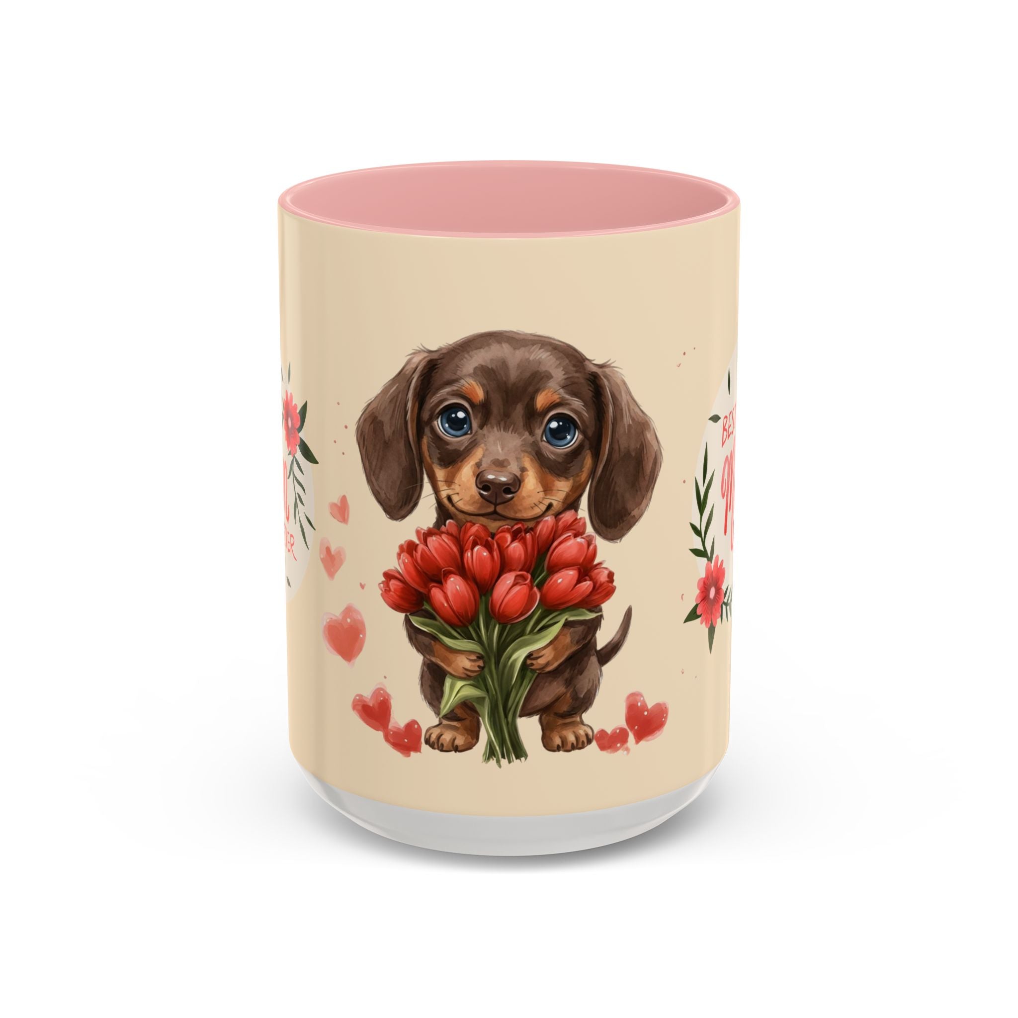 Best Mom Ever Coffee Mug — Cute Dachshund with Tulips
