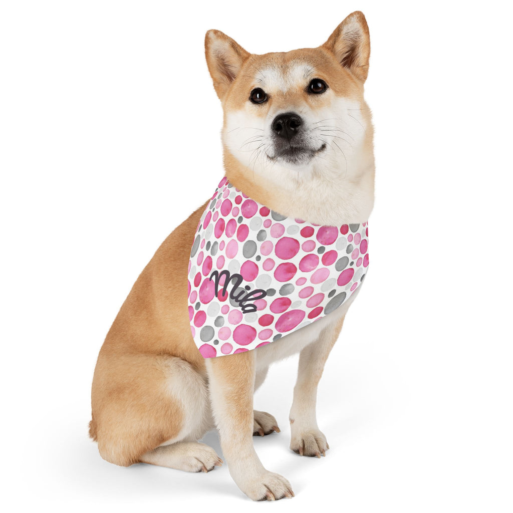 Pink Polka Dot Pet Bandana Collar – Customizable "Milo" Style for Dogs & Cats