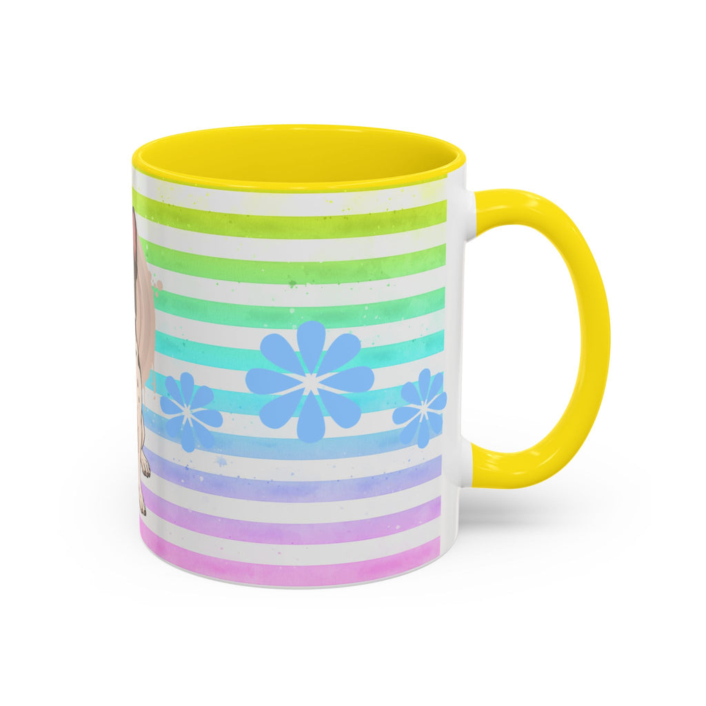 French Bulldog Coffee Mug — Cute Black & White Pup on Rainbow Stripes (Accent Mug 11/15oz)