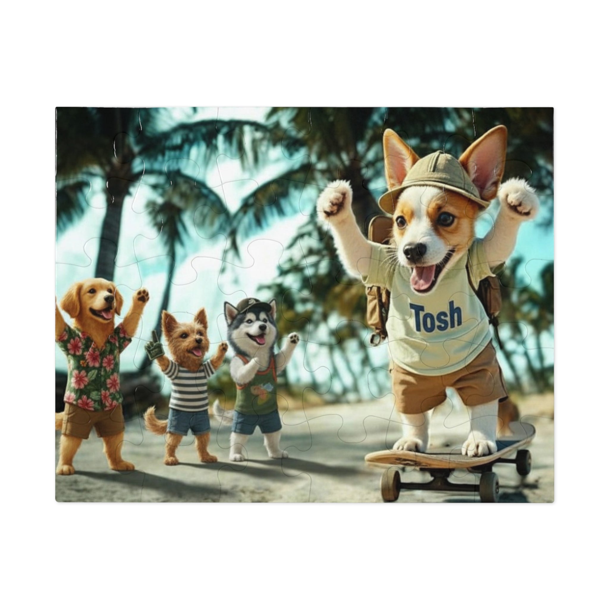 Beach Dogs Jigsaw Puzzle with Tin — Jack Russell Terrier Skateboard | Dog Lover Gift