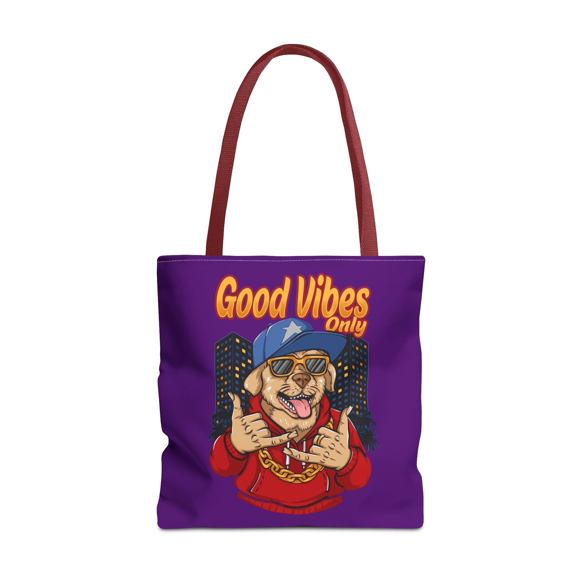 Good Vibes Only Dog Tote Bag — Cute Hipster Pup Graphic Canvas Tote