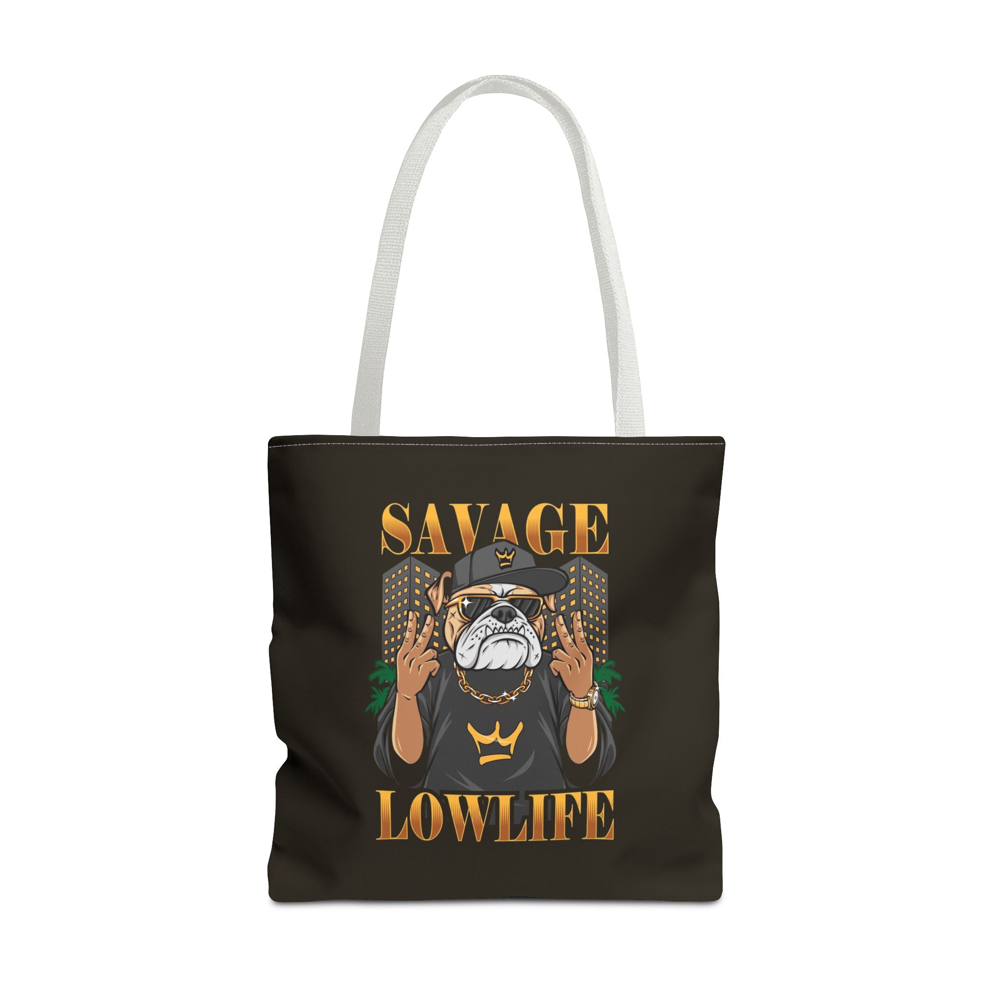 Savage Lowlife Graphic Tote Bag — Urban Bulldog Design, Streetwear Everyday Carry