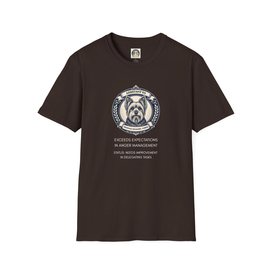 Yorkie T-Shirt — "Assistant to the Regional Manager" Funny Yorkshire Terrier Tee